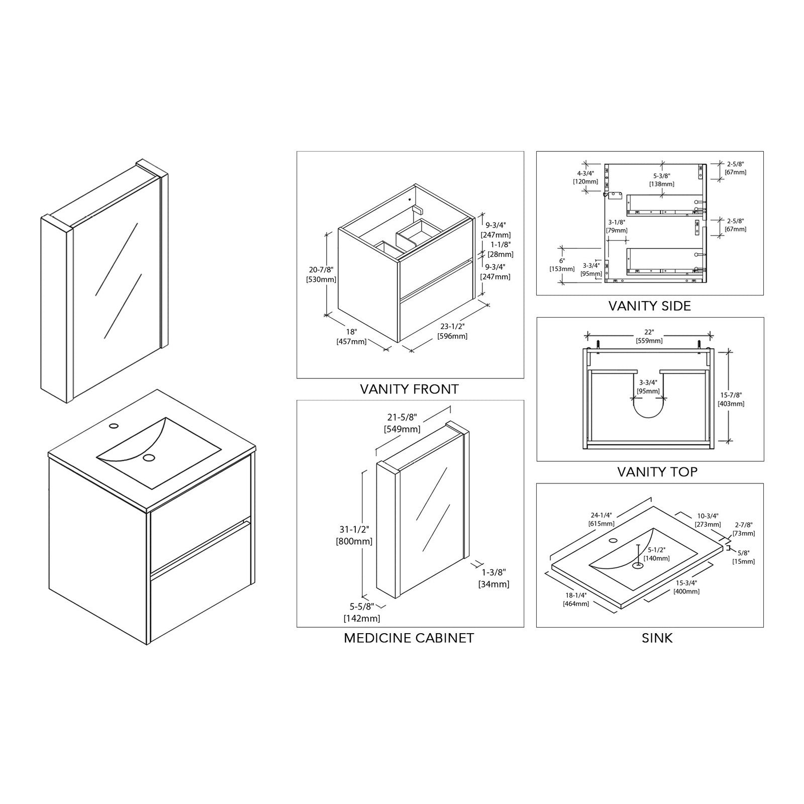 Blossom Valencia 24 Inch Bathroom Vanity - V8016 24 01