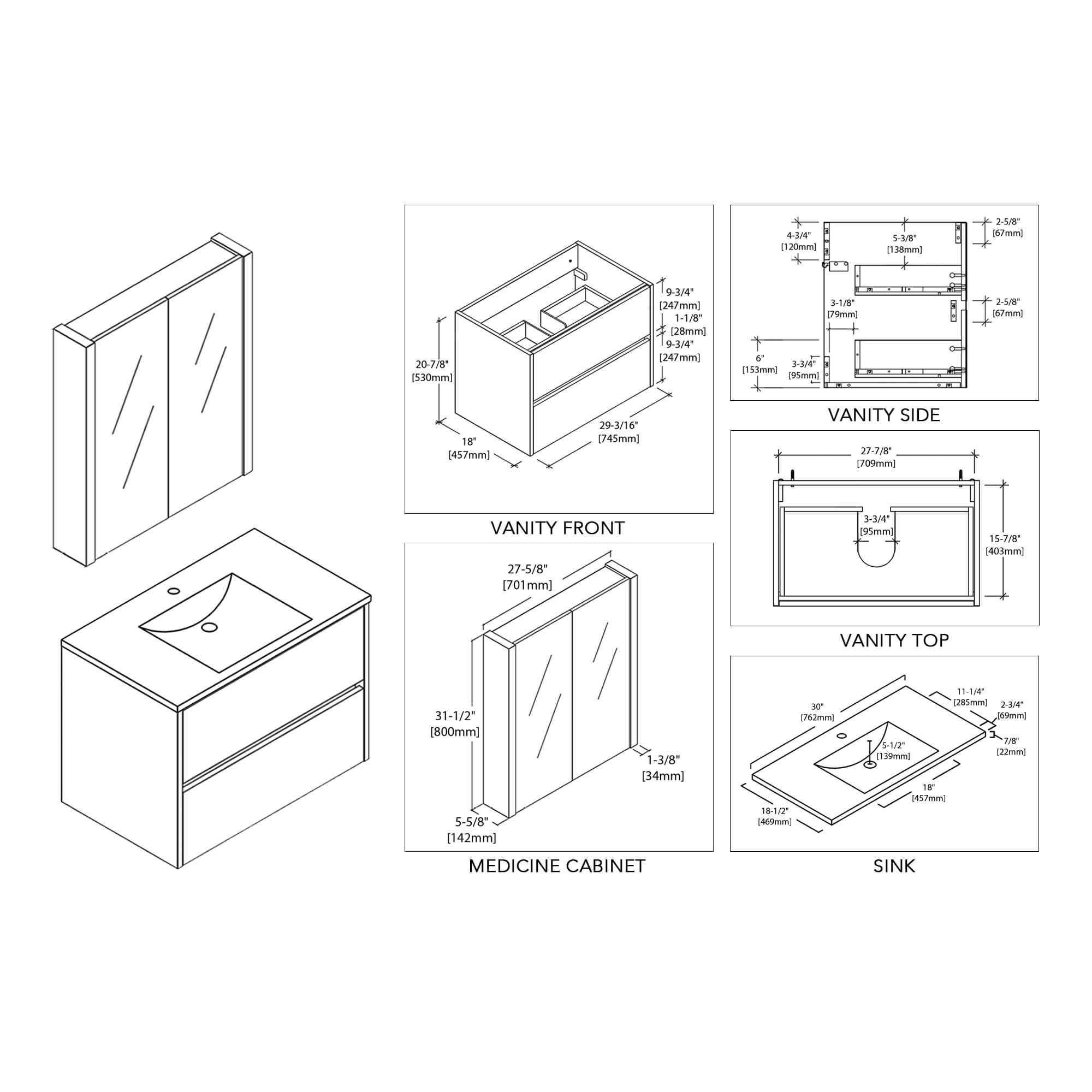 Blossom Valencia 30 Inch Bathroom Vanity - V8016 30 01