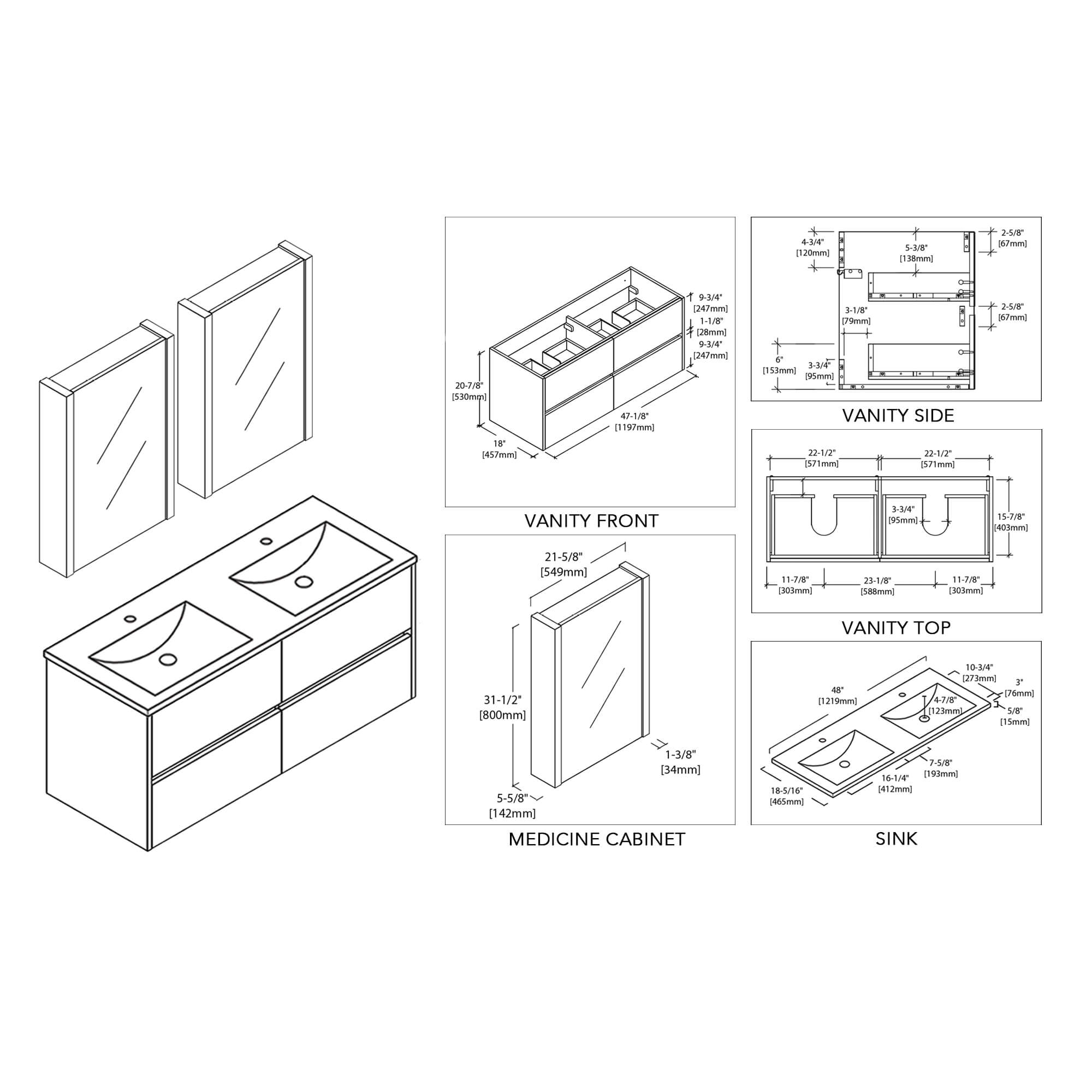 Blossom Valencia 48 Inch Bathroom Double Vanity - V8016 48 01D