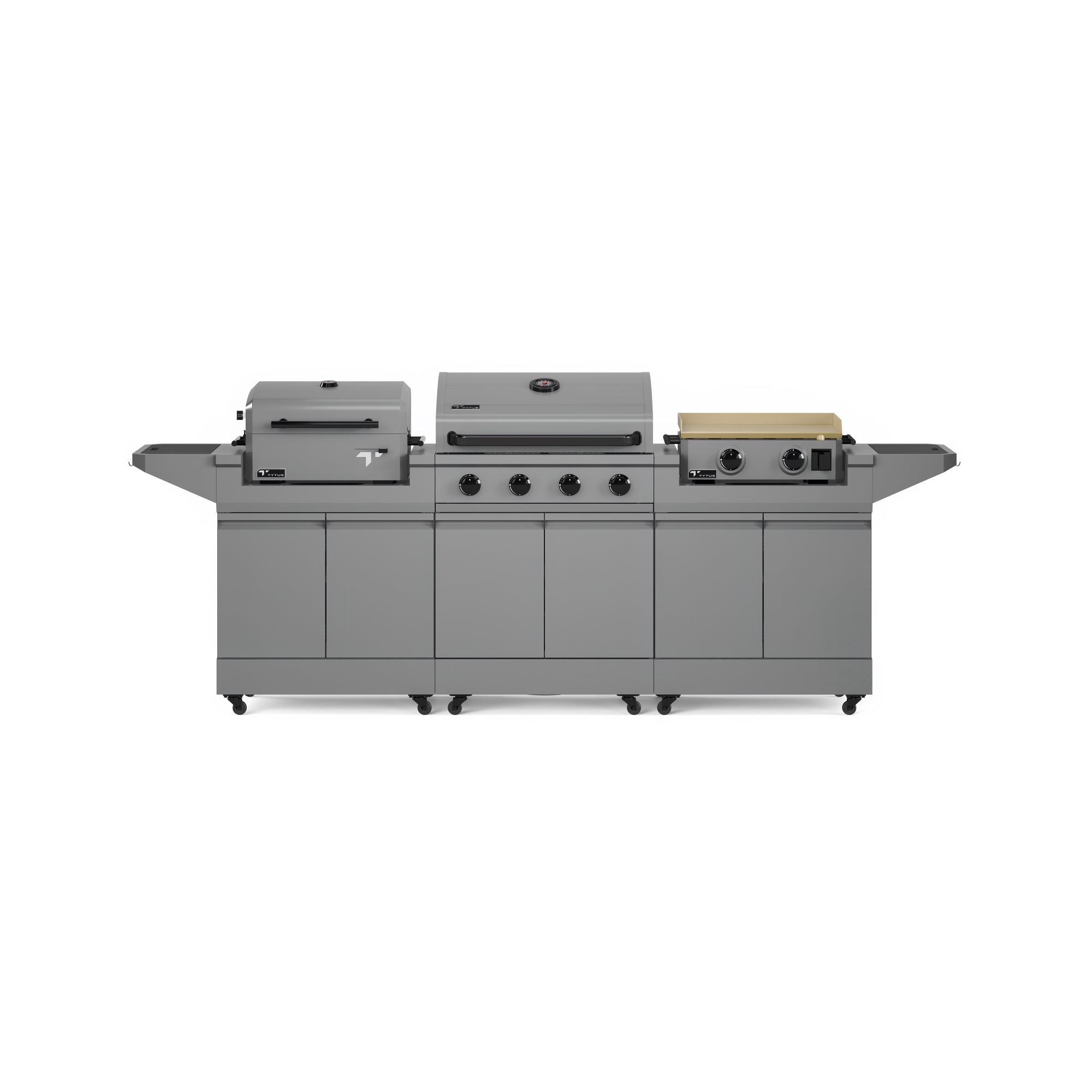 TYTUS Modular Grilling Collection 4-Burner Gas Grill, Charcoal Grill with Cart and Gas Griddle with Cart - TDT-BUN-010