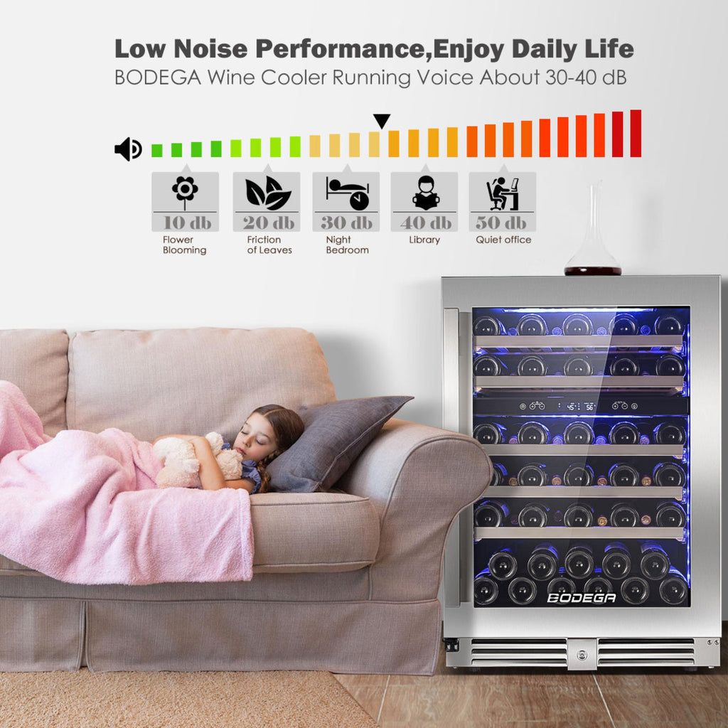 BODEGAcooler 24" 56 Bottles Dual Zone Compressor Wine Cooler with Wood Shelves