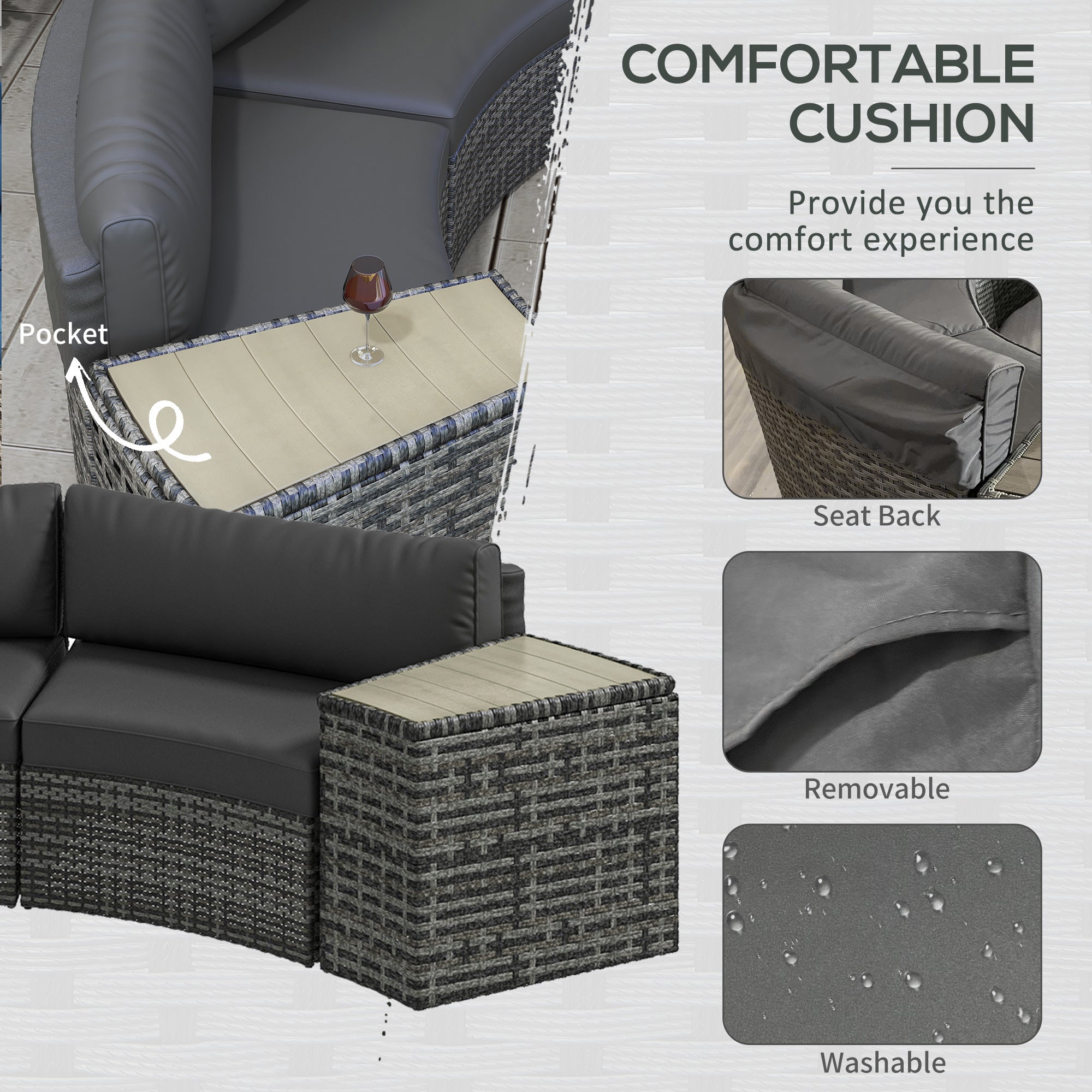 Outsunny 8PC Outdoor Conversation Set w/ 4 Rattan Sofa Chairs, 4 Tables & Umbrella Hole, Mixed Gray - 860-310V00GY