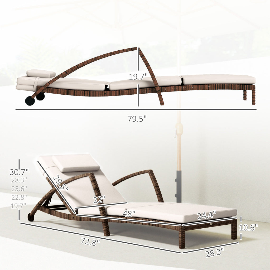 Outsunny Set of 2 Outdoor Chaise Lounge Chair with Wheels, 5-Position Adjustable Reclining, Beige - 862-078V01BG