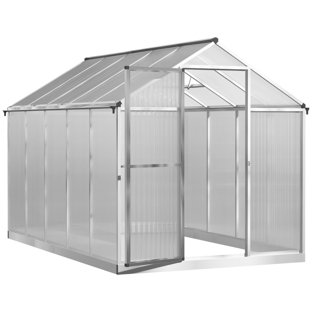 Outsunny 10' x 6' Polycarbonate Greenhouse with Rain Gutter and Roof Vent, Aluminum Frame, Silver - 845-243V02