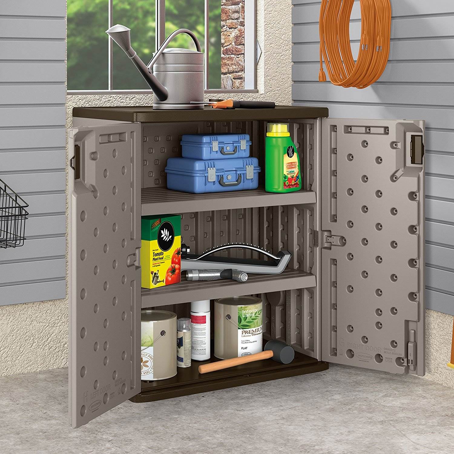 Suncast 9 Cu Ft Heavy Duty Resin Garage Base Storage Cabinet, Platinum (6 Pack) - 120281