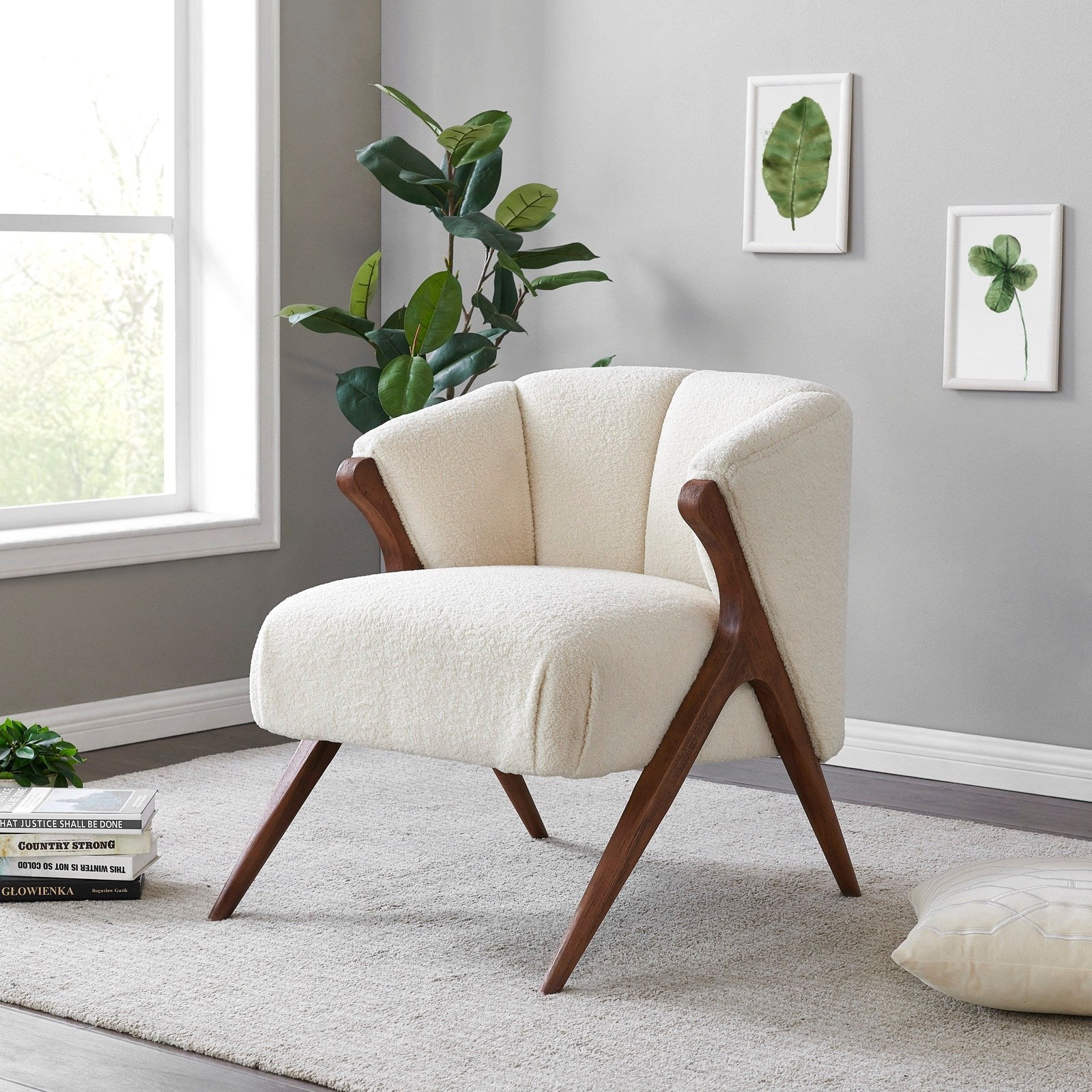 New Pacific Direct Florence Faux Shearling Fabric Accent Chair Brown Legs -  1250017-560
