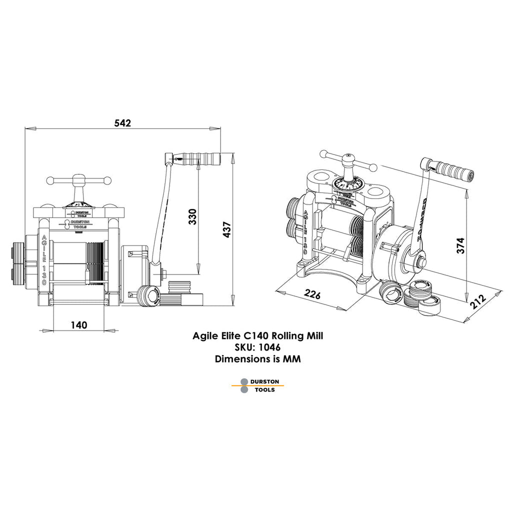 Durston 1046 Agile Elite C140 Combo Rolling Mill with Reduction Gear & Extension Rolls