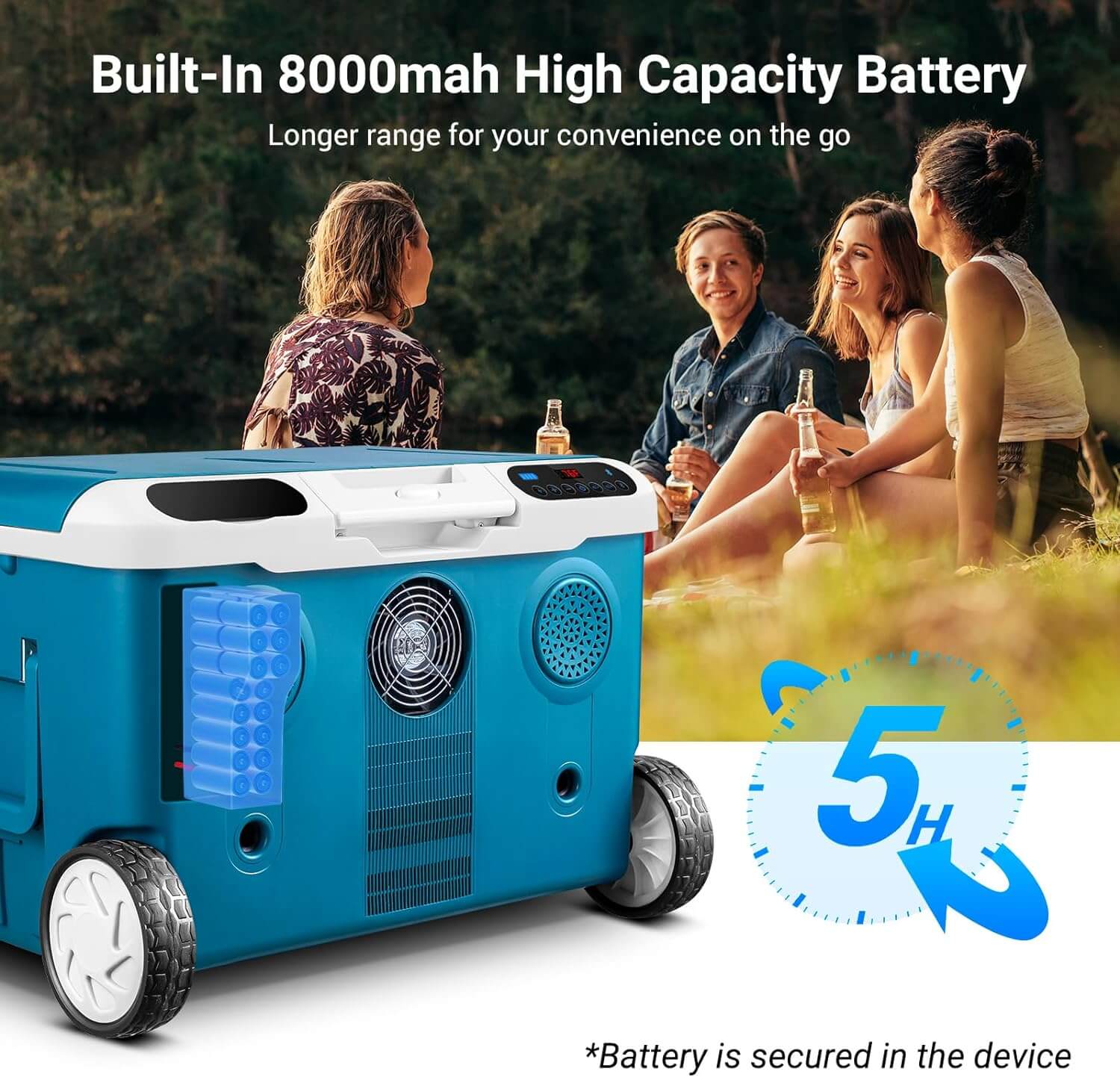 AOBOSI 12v Fridge With Buit-in Bass Speaker and Battery 42qt - UL-SU-PG36E-BU