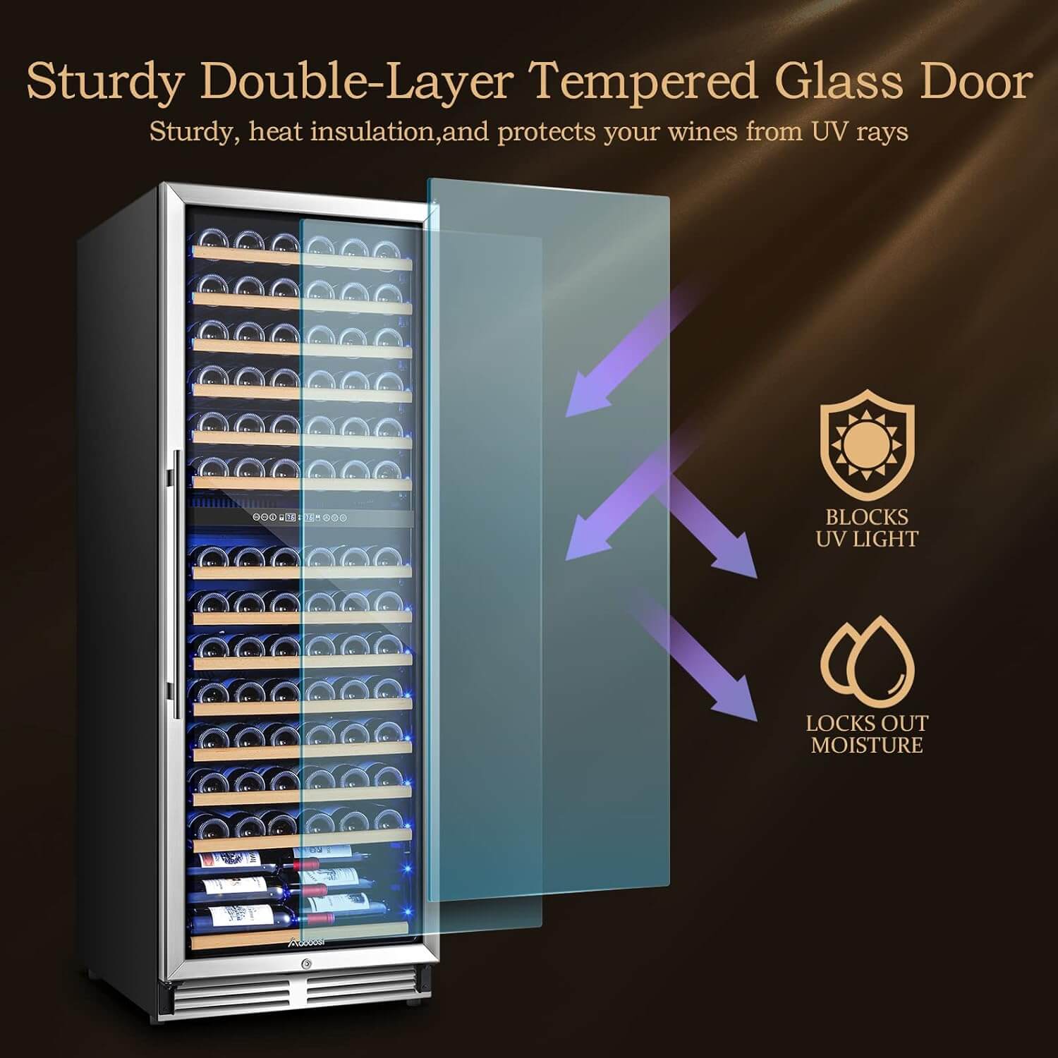 AOBOSI 24 inch Wine Cooler 154 Bottles Capacity Dual Zone - YC-408B