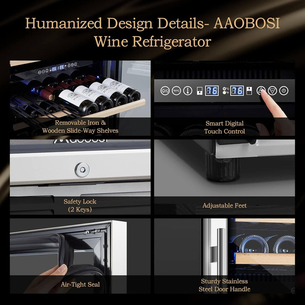 AOBOSI 24 inch Wine Cooler 154 Bottles Capacity Dual Zone - YC-408B