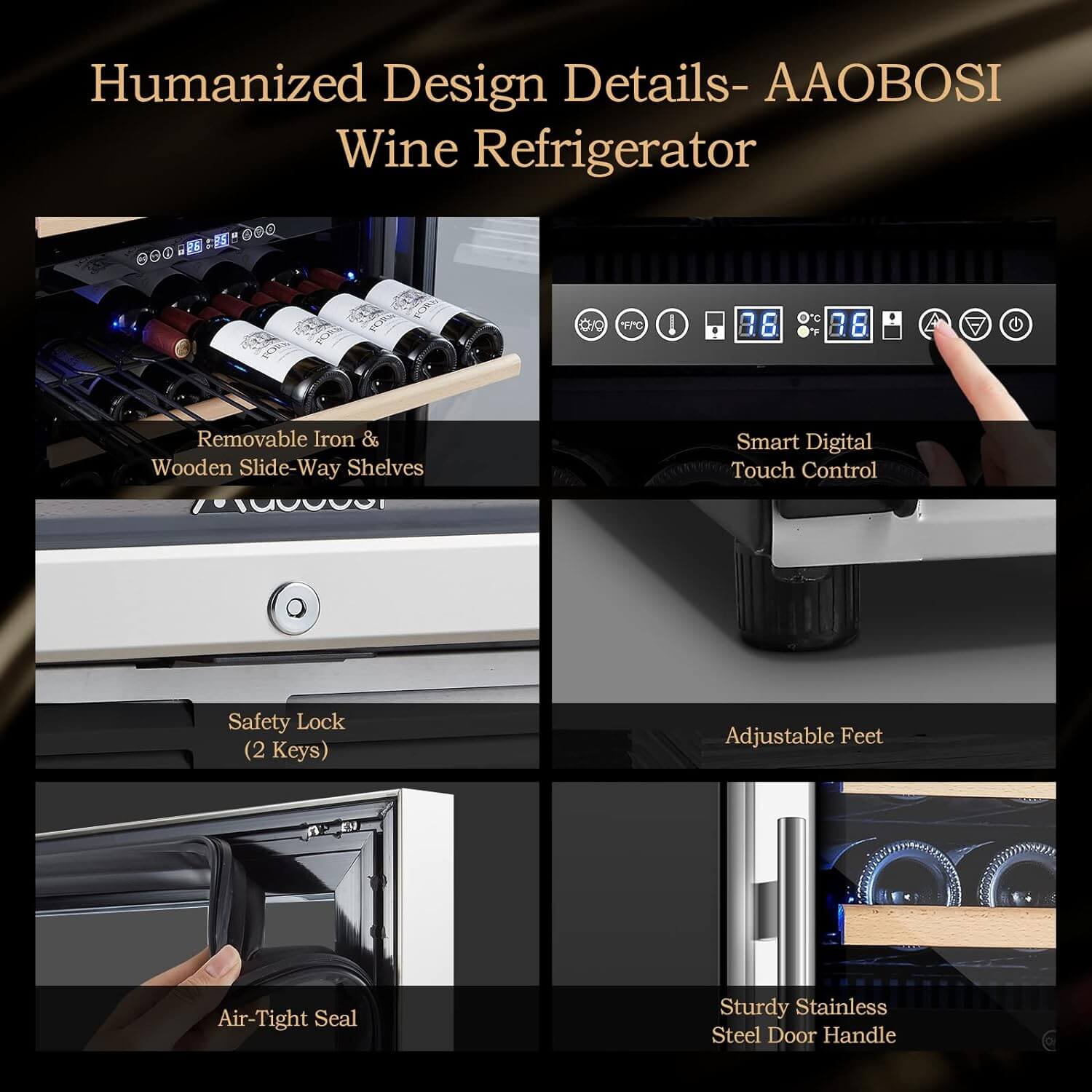 AOBOSI 24 inch Wine Cooler 154 Bottles Capacity Dual Zone - YC-408B