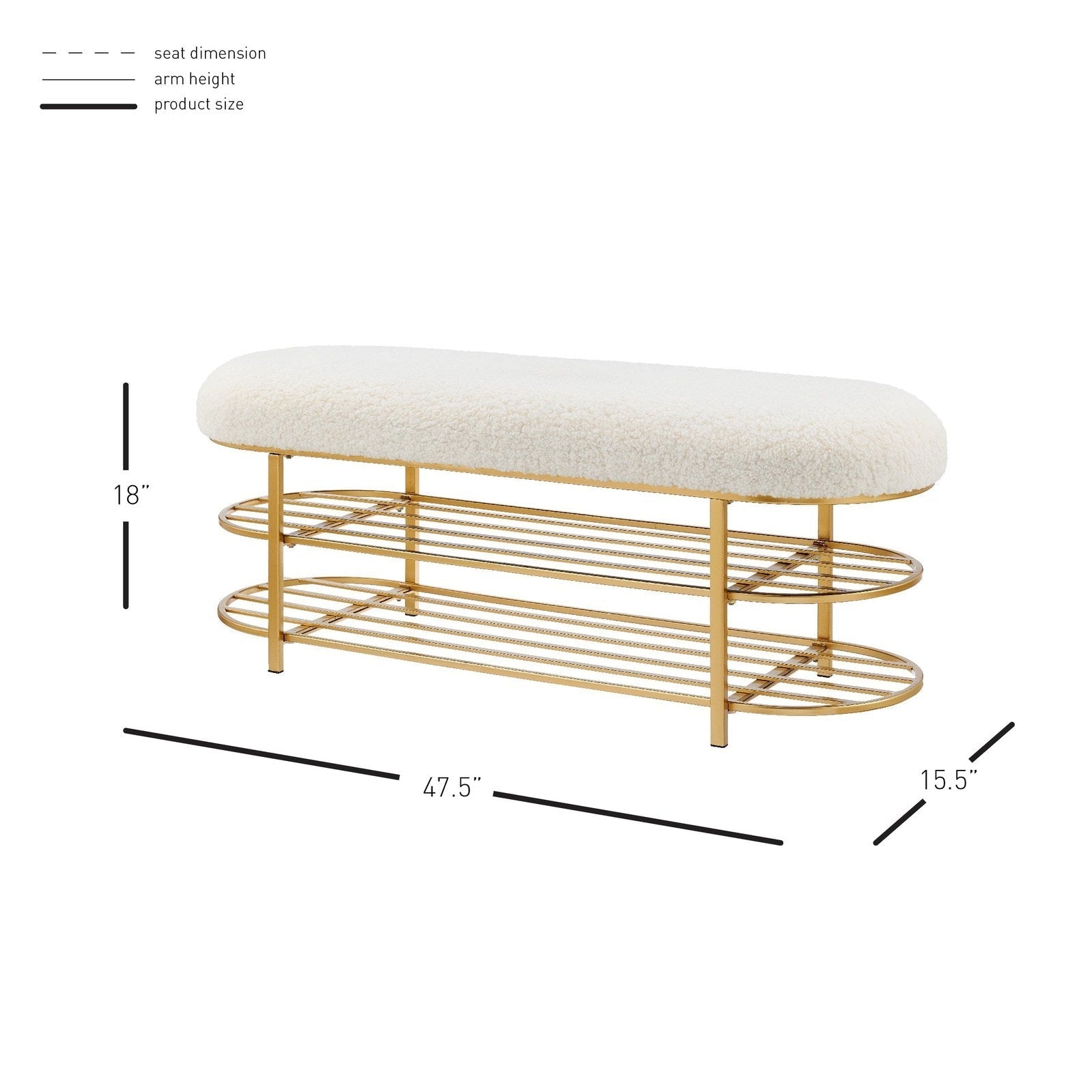 New Pacific Direct Frisly Shearling Fabric Bench w/ Shelf  - 1600083-560