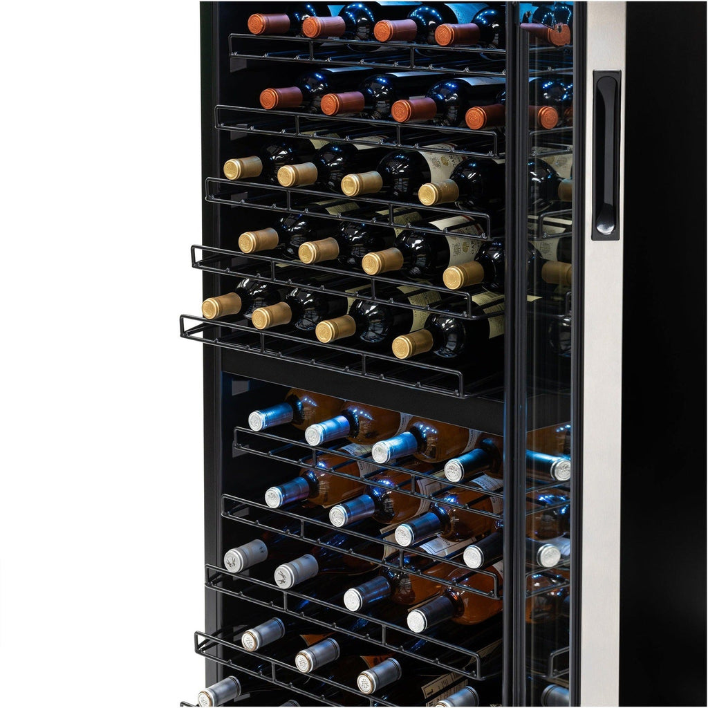 Newair - 98-Bottle Dual-Zone Freestanding Wine Cooler NWC098SS00 w/ Low-Vibration Ultra-Quiet Inverter Compressor & Adjustable Racks