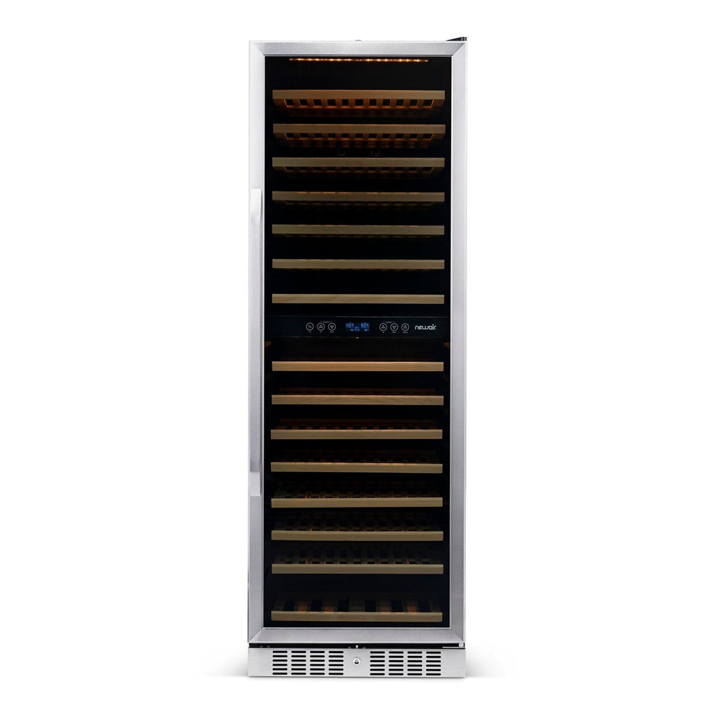 Newair - 27” 160-Bottle Dual-Zone Built-in/Freestanding Stainless Steel Wine Fridge AWR-1600DB - w/ Smooth Rolling Shelves