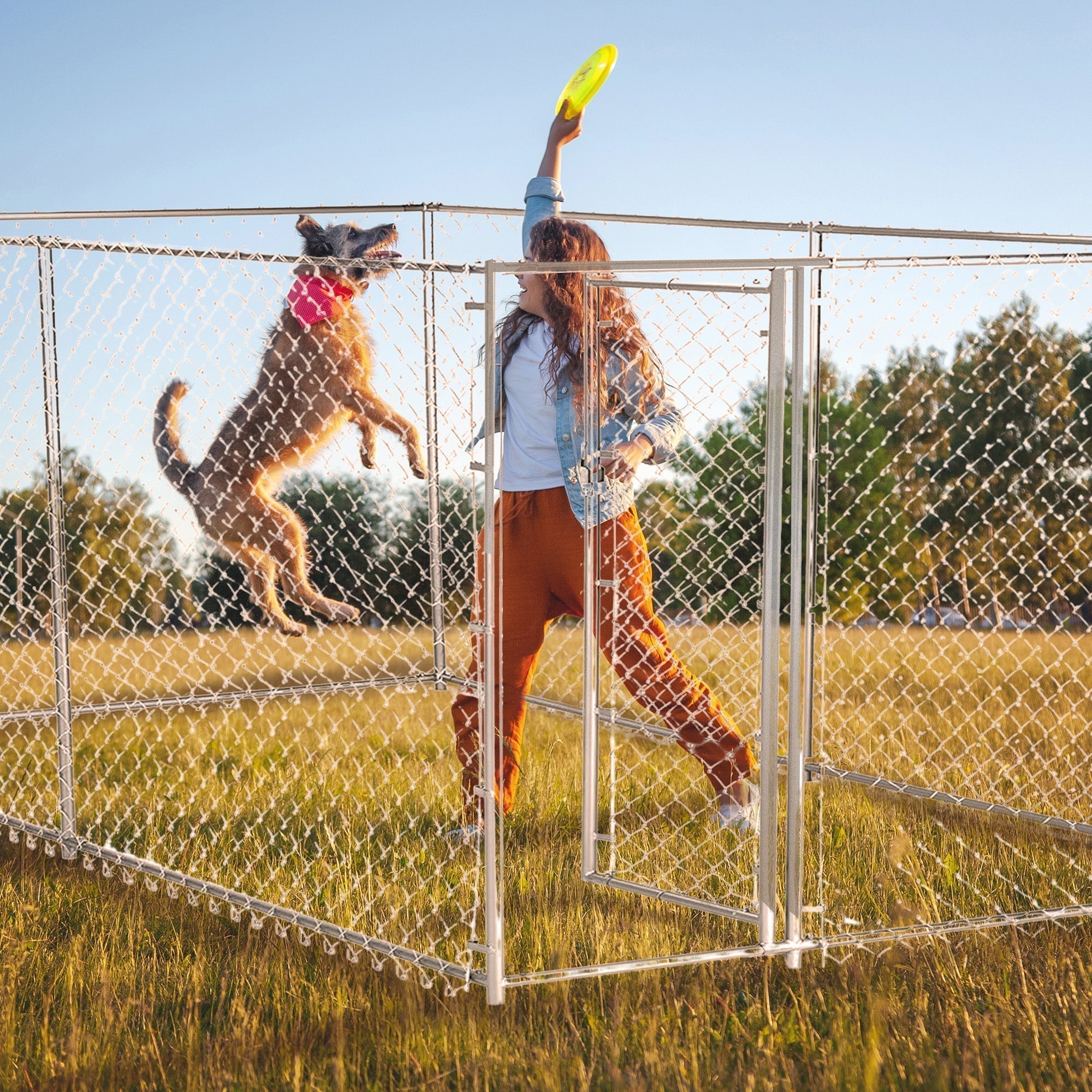 Lucky Dog 10' x 10' Heavy Duty Outdoor Chain Link Dog Kennel w/ Door (3 Pack) - 174144