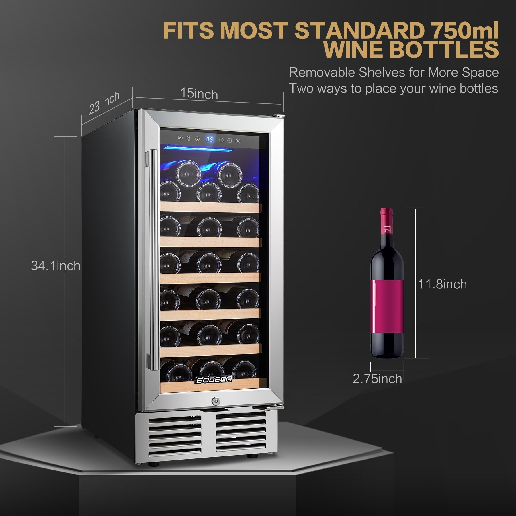 Blemished BODEGAcooler 15" Built-in 31 Bottles Wine Refridgerator - JC-85A