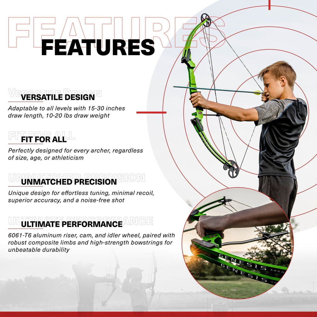 Genesis Archery Compound Bow Adjustable Sizing for Left Handed, Green (2 Pack) - 323630