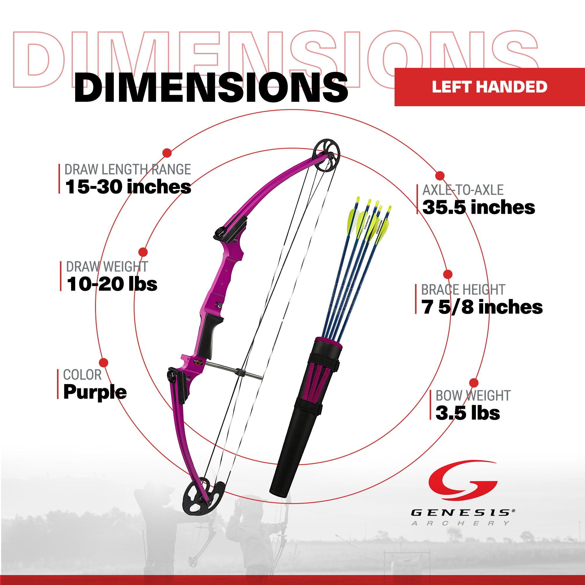 Genesis Archery Original Left Handed Compound Bow Archery Kit, Purple (2 Pack) - 323657