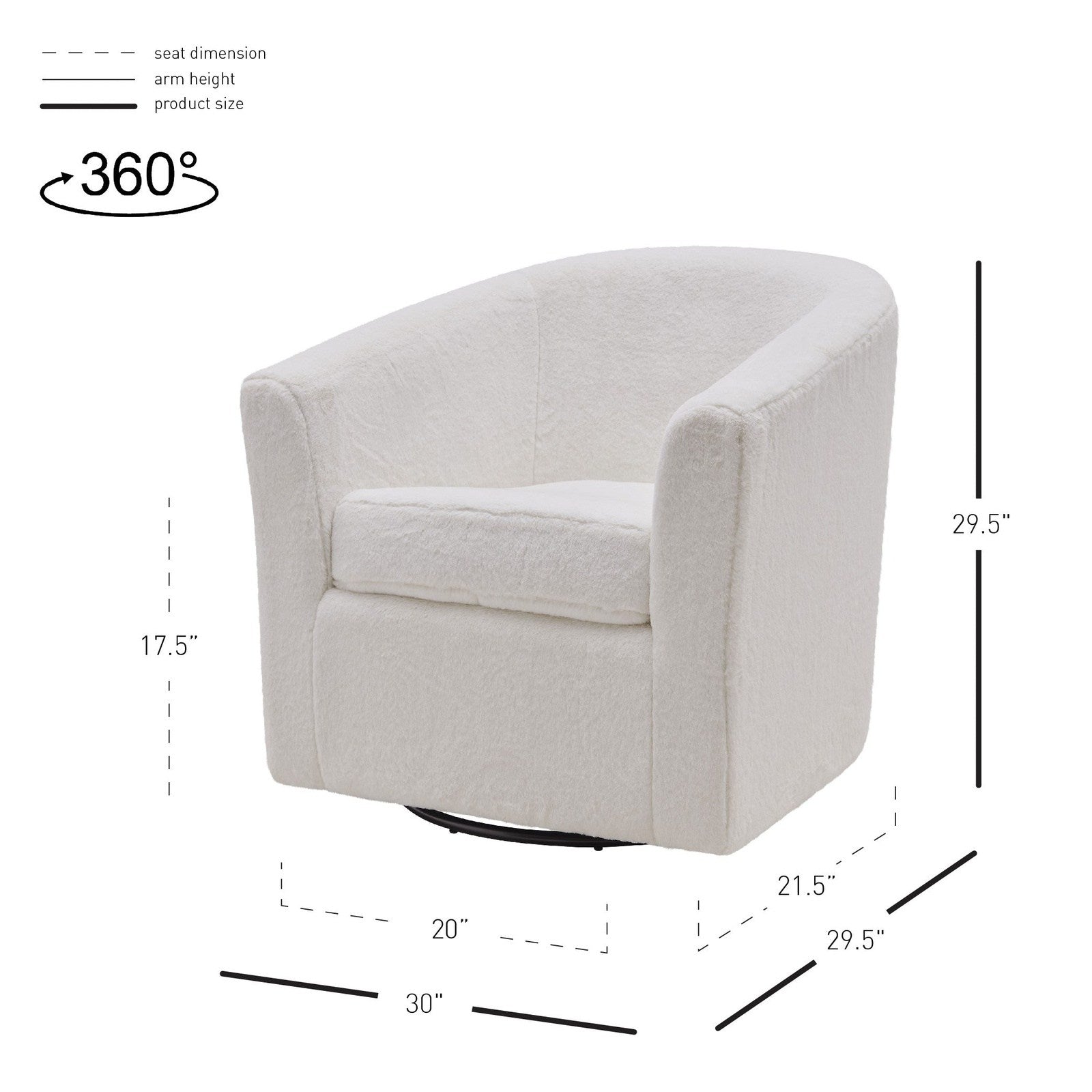 New Pacific Direct Hayden Faux Fur Fabric Swivel Chair  - 1900141-408