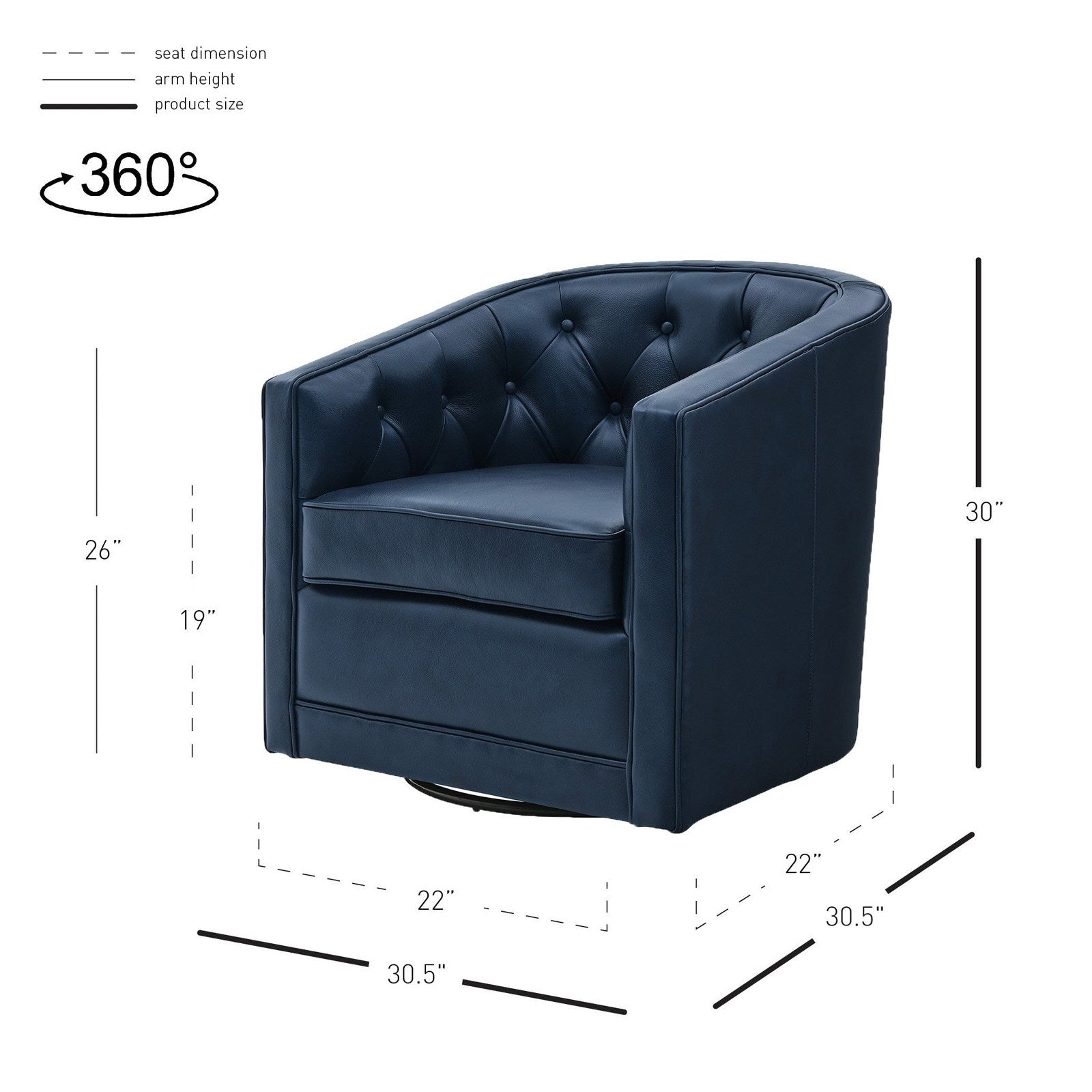 New Pacific Direct Walsh Top Grain Leather Swivel Chair  - 1900153-429
