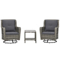 Outsunny 3 Pieces Patio Bistro Set with Glass Coffee Table and Swivel Porch Chairs, Gray - 863-113V00GG