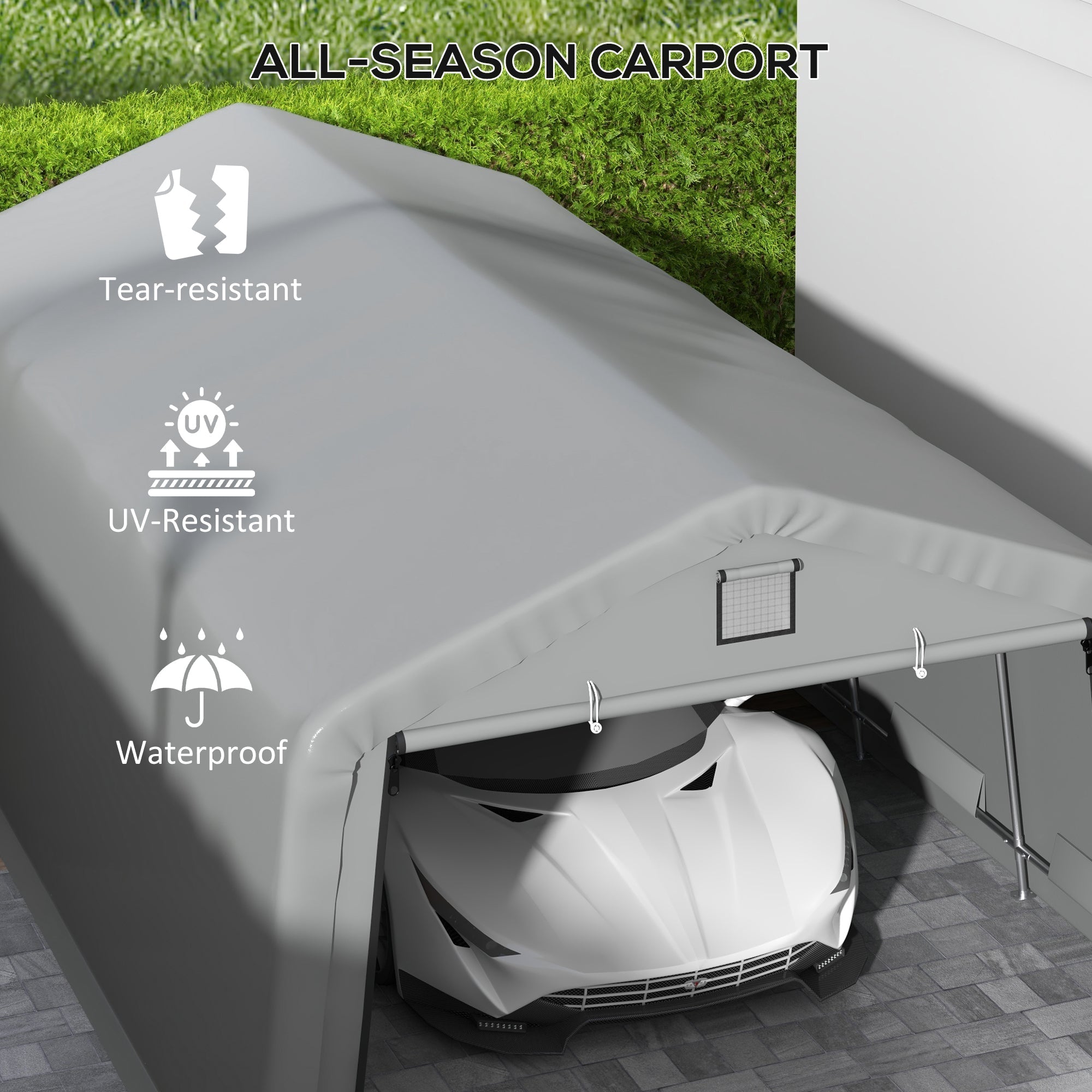 Outsunny 12' x 20' Portable Garage, Heavy Duty Carport, Ventilation Windows, Large Roll-up Door, Gray - 84C-451V00LG