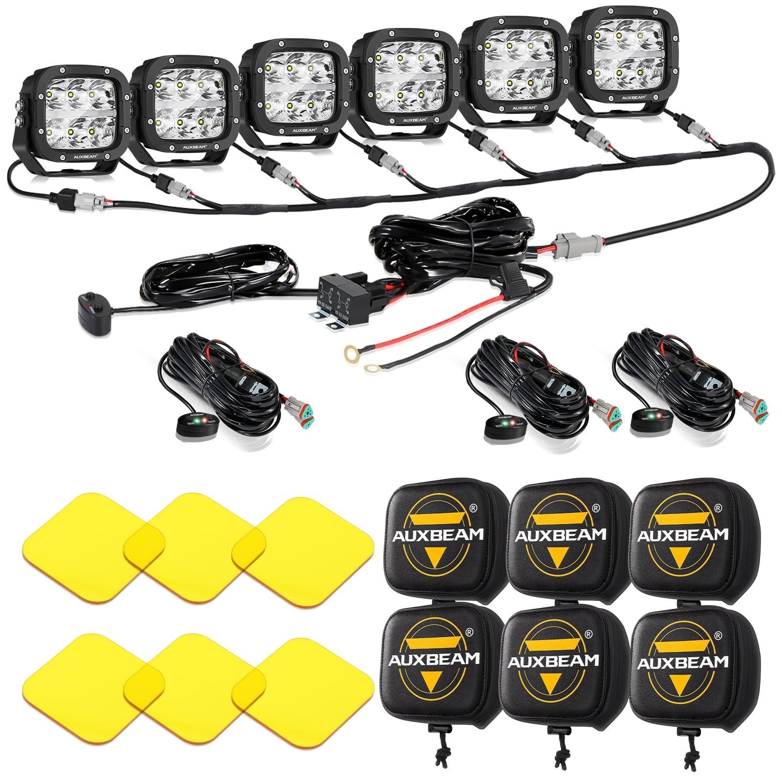 Auxbeam 6/8Pcs 5 Inch 132W Amber DRL LED Pod Lights with Power Harness - GP00011297