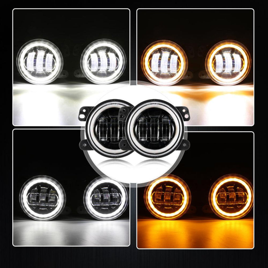 Auxbeam 7" LED Halo Headlights + 4" Inch LED Fog Lights with DRL + 5D-PRO 52" Straight LED Light Bar + Windshield Mounting Brackets + 18W Spot Beam Pod Lights Set for for Jeep Wrangler JK - GP00007760