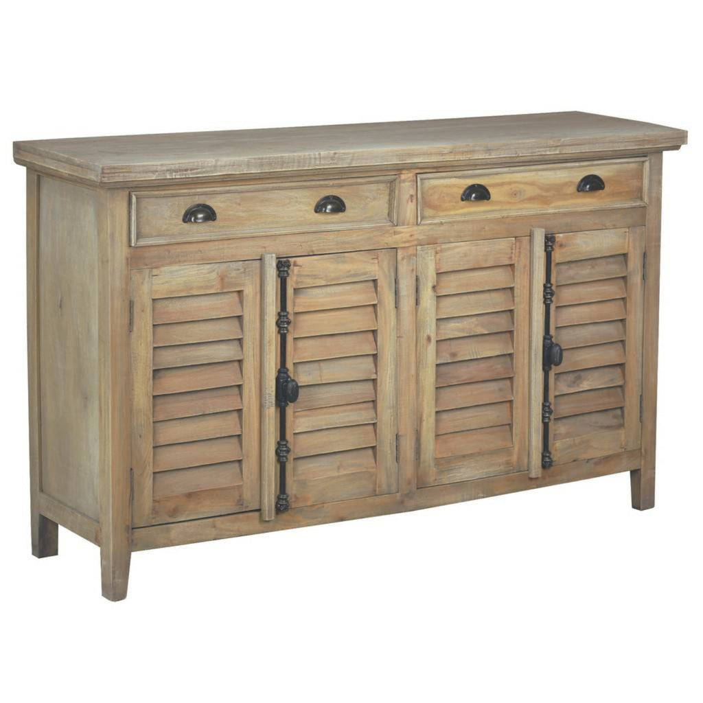 Sunset Trading Cottage 58" Shutter Door Credenza | Driftwood Brown Solid Wood Sideboard | Fully Assembled Console CC-CAB163S-DW - CC-CAB163S-DW