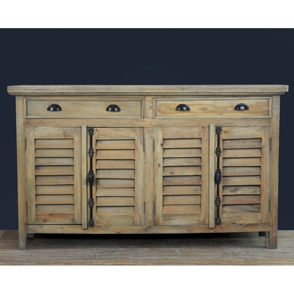 Sunset Trading Cottage 58" Shutter Door Credenza | Driftwood Brown Solid Wood Sideboard | Fully Assembled Console CC-CAB163S-DW - CC-CAB163S-DW