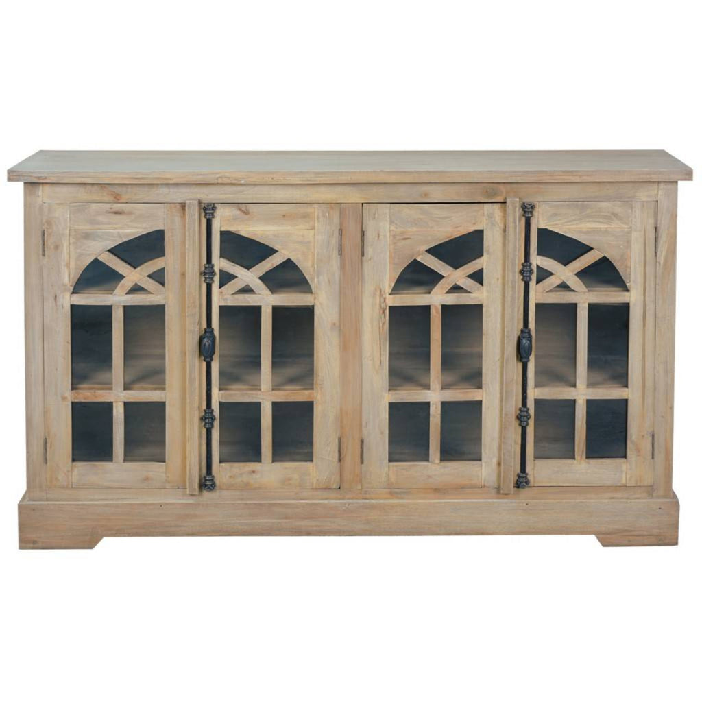 Sunset Trading Cottage 63" Arched Glass Door Credenza | Driftwood Brown Solid Wood Display Cabinet | Fully Assembled Sideboard -  CC-CAB1706S-DW