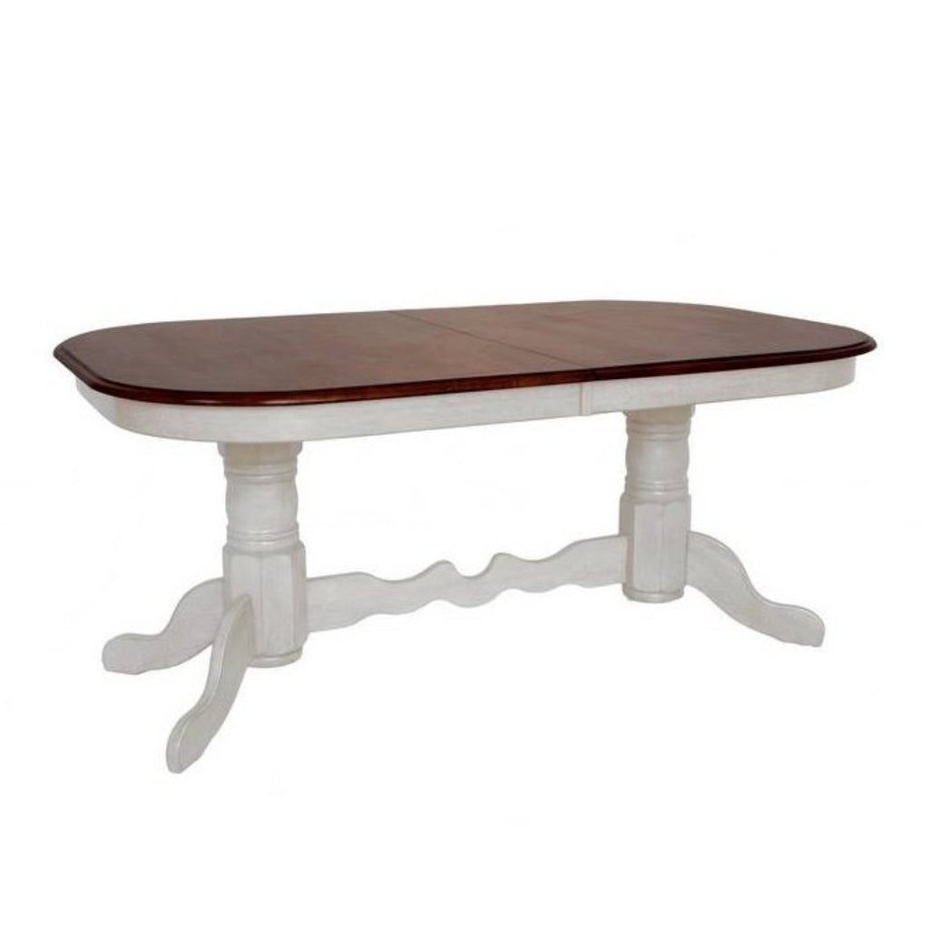 Sunset Trading Andrews 96" Oval Double Pedestal Extendable Butterfly Leaf Dining Table | Antique White and Chestnut Brown | Seats 10 -  DLU-ADW4296-AW