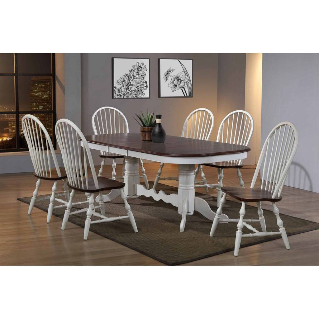Sunset Trading Andrews 96" Oval Double Pedestal Extendable Butterfly Leaf Dining Table | Antique White and Chestnut Brown | Seats 10 -  DLU-ADW4296-AW