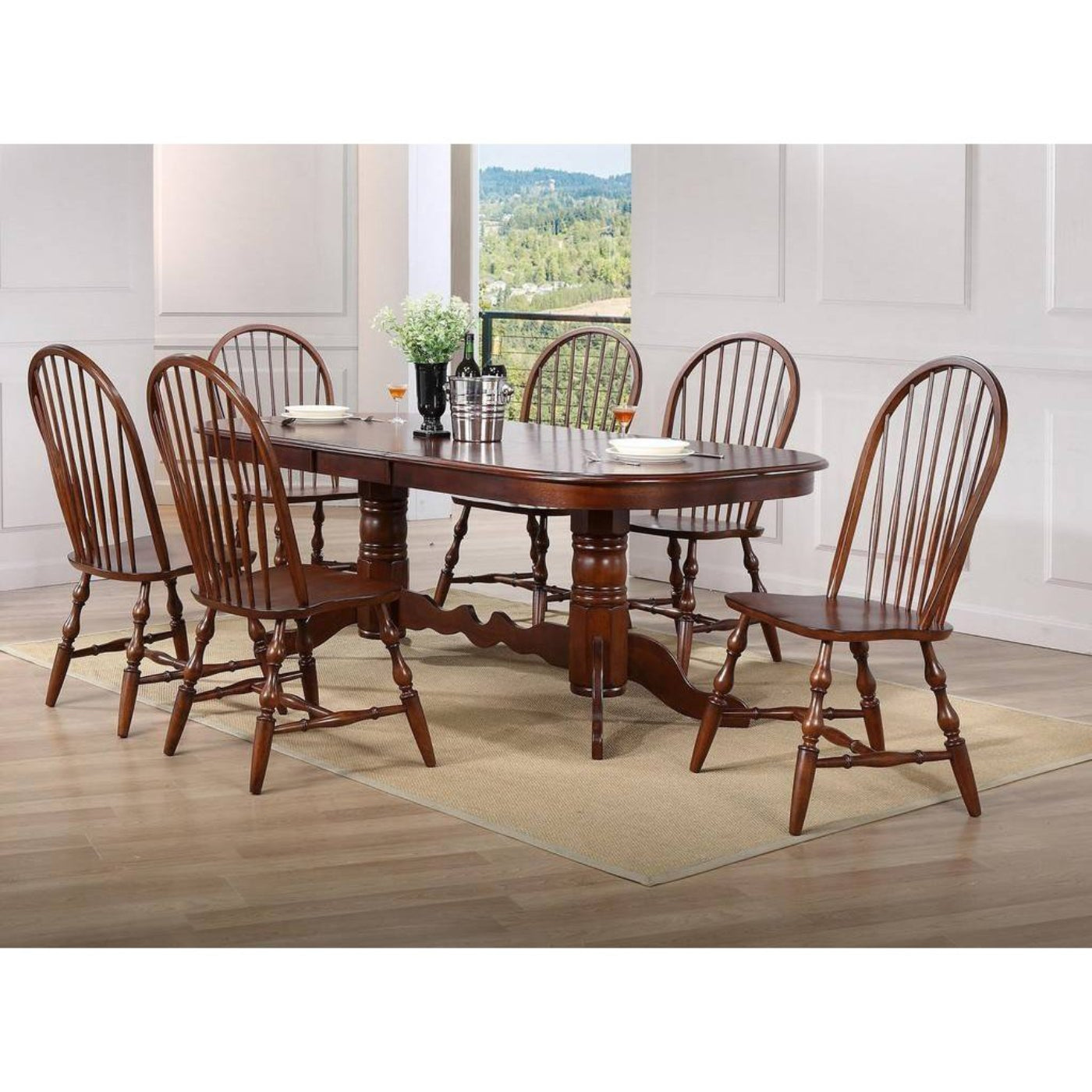 Sunset Trading Andrews 96" Oval Double Pedestal Butterfly Extendable Dining Table | Chestnut Brown | Seats 10 -  DLU-ADW4296-CT