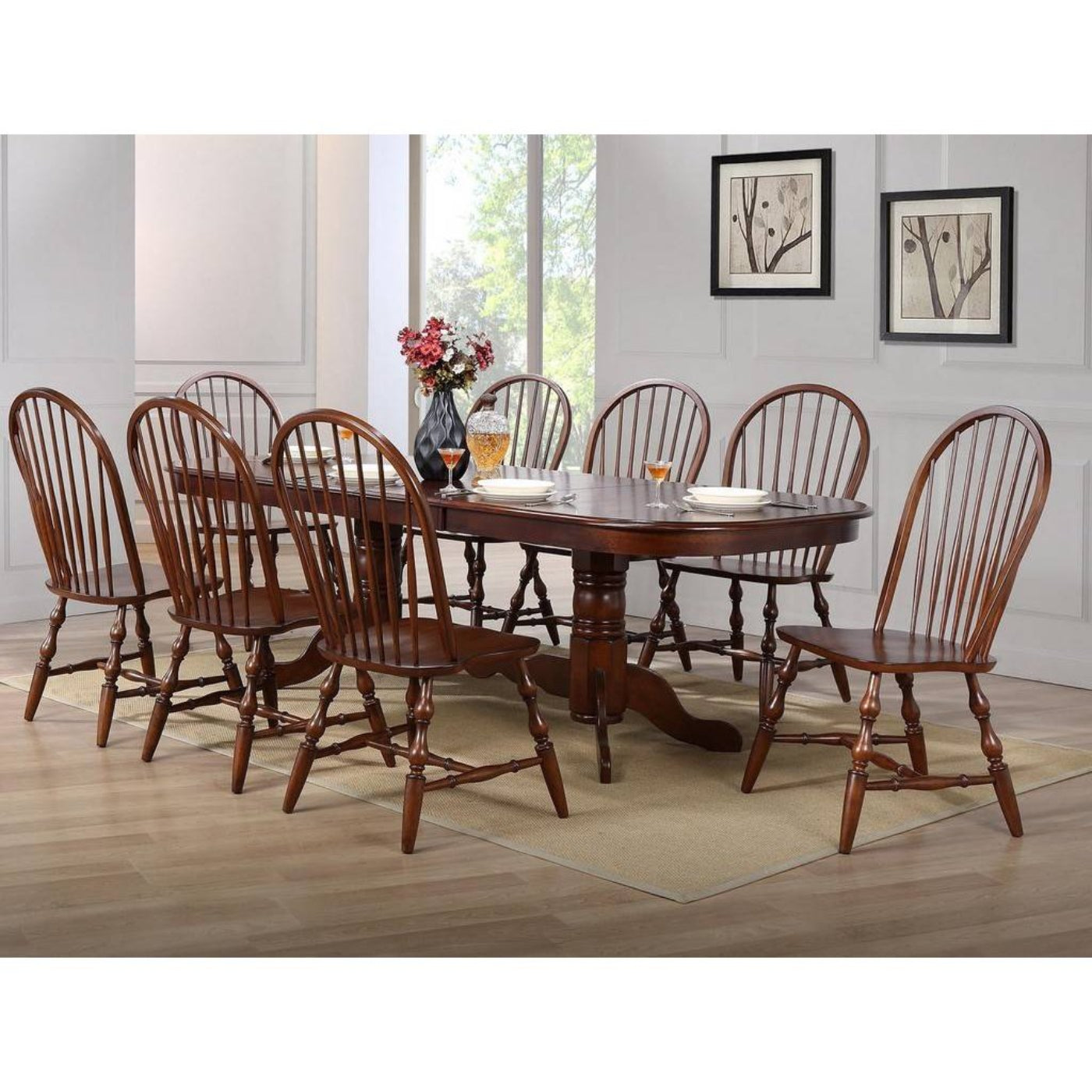 Sunset Trading Andrews 96" Oval Double Pedestal Butterfly Extendable Dining Table | Chestnut Brown | Seats 10 -  DLU-ADW4296-CT