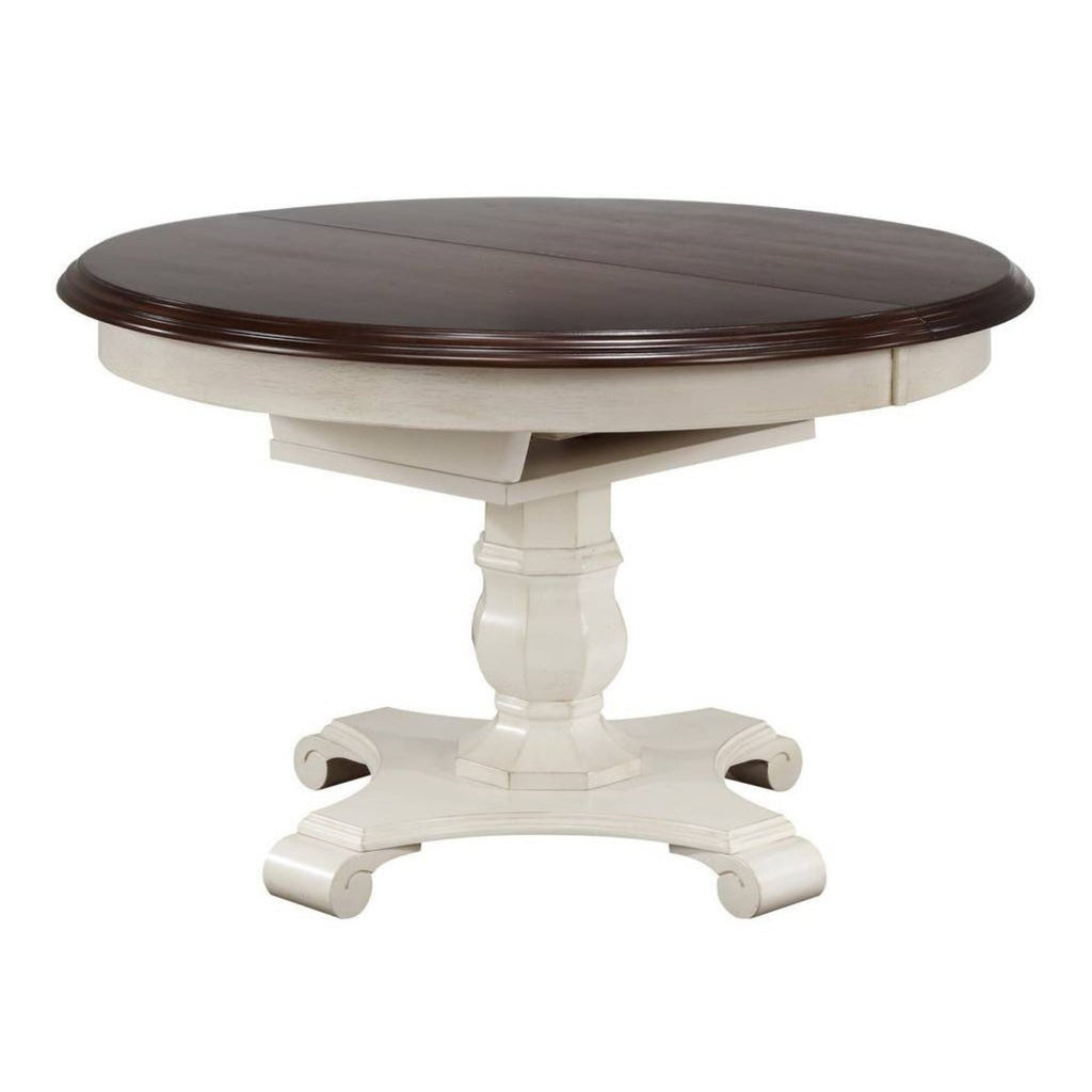 Sunset Trading Andrews 48" Round or 66" Oval Butterfly Leaf Extendable Dining Table | Antique White and Chestnut Brown | Seats 6 -  DLU-ADW4866-AW