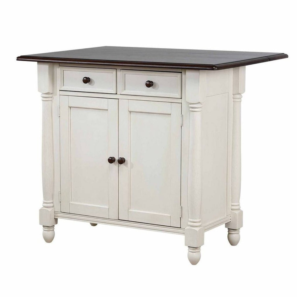 Sunset Trading Andrews Antique White Kitchen Island | Chestnut Brown Drop Leaf Top | Drawers and Cabinet -  DLU-KI-4222-AW