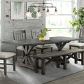 Sunset Trading Trestle 96" Rectangular Extension Pedestal Dining Table | Distressed Gray Wood -  ED-SK100