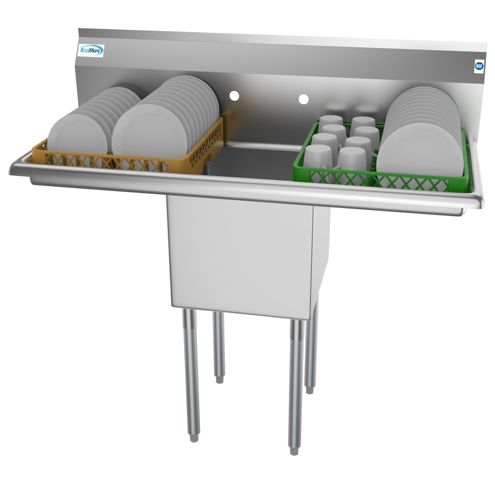 KOOLMORE 45 in. One Compartment Stainless Steel Commercial Sink with Drainboards, Bowl Size 15"x 15"x 12" -  SA151512-15B3.