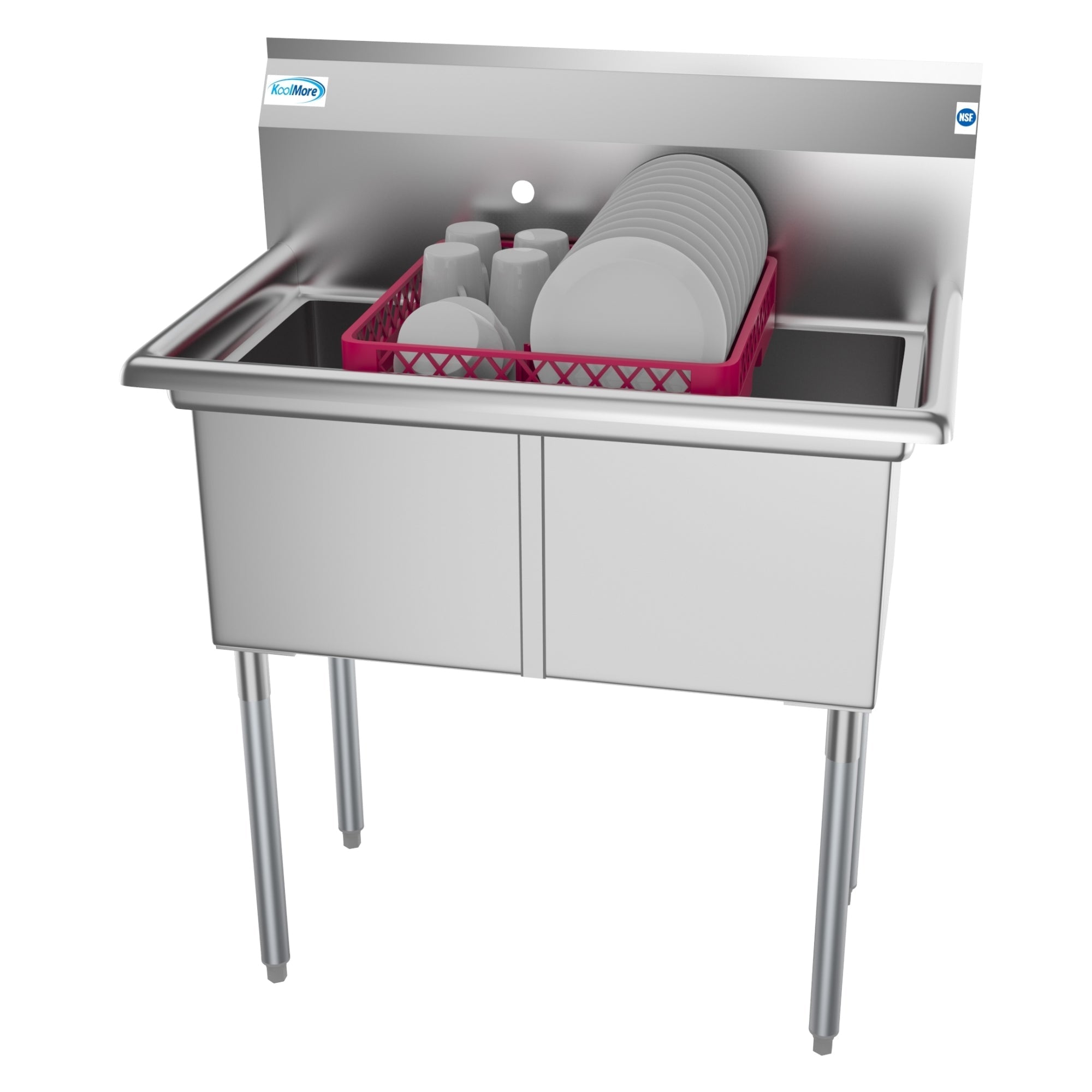 KOOLMORE 36 in. Two Compartment Stainless Steel Commercial Sink, Bowl Size 15"x 15"x 12" -  SB151512-N3.