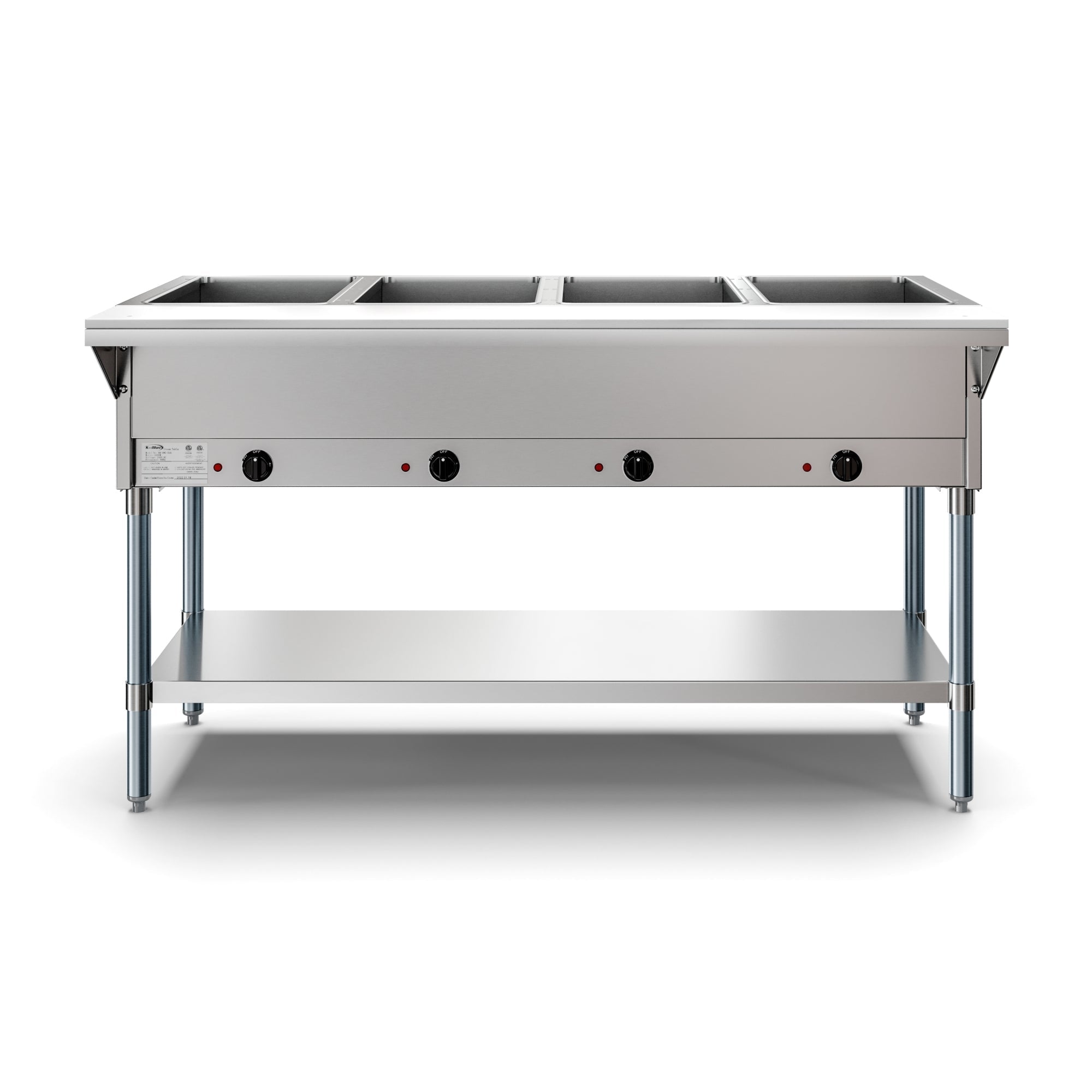 KOOLMORE Four Pan Open Well Electric Steam Table with Undershelf, - KMOWS4