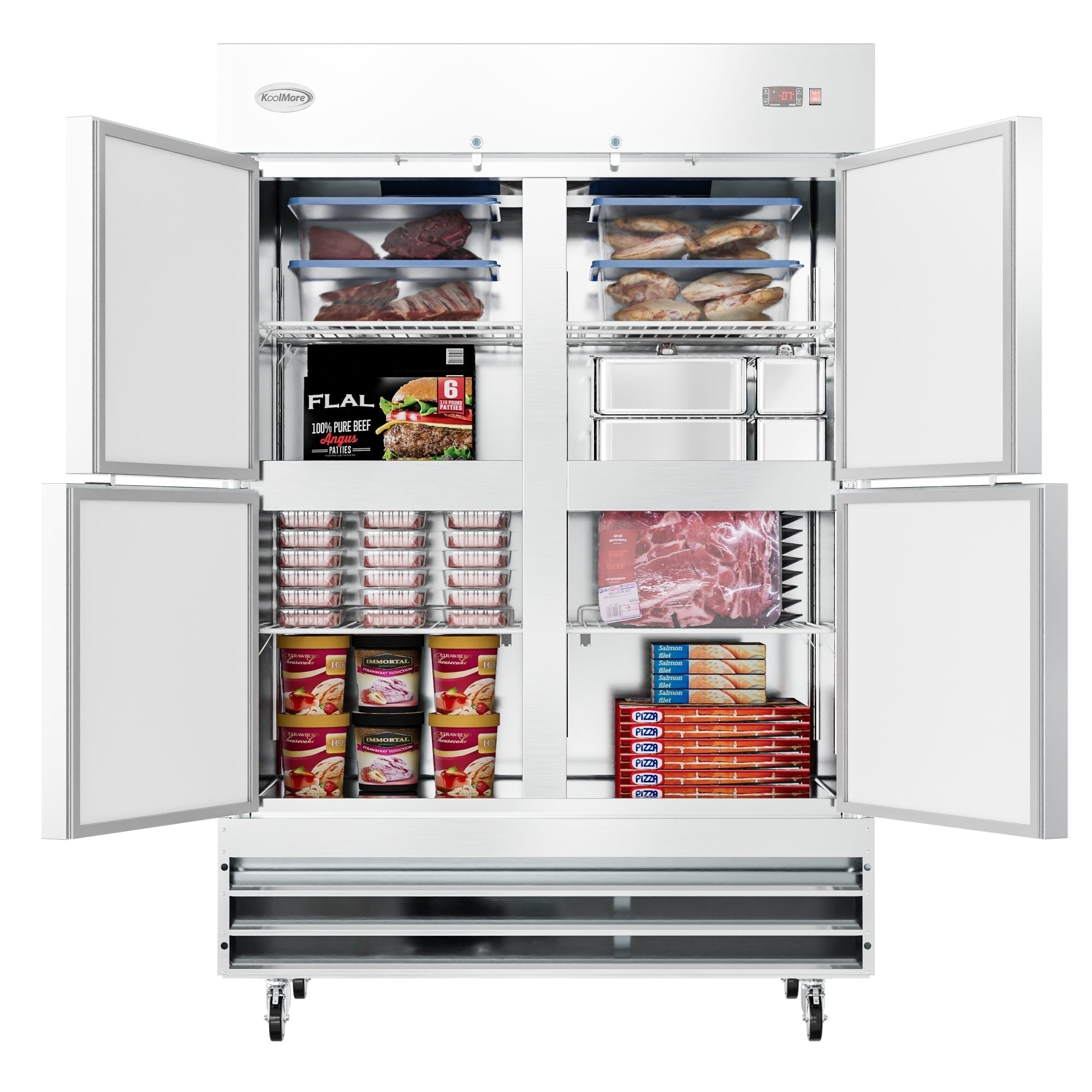KOOLMORE 54 in. Commercial Stainless Steel Solid Half Door Reach-In Freezer, 47 cu. ft.  - RIF-2D-SSHD