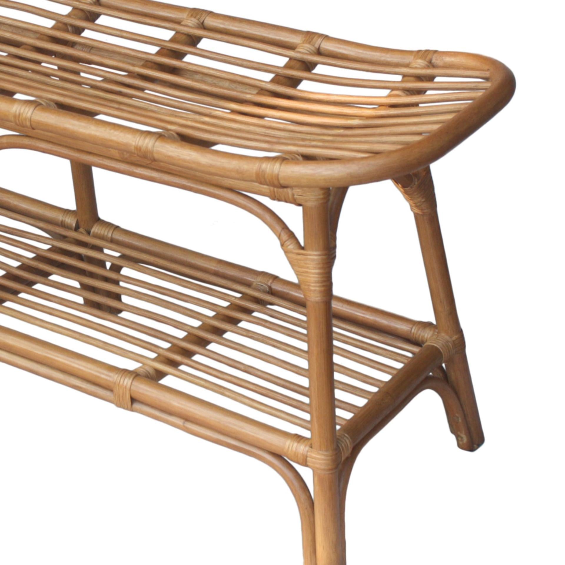 New Pacific Direct Damara Rattan Bench w/ Shelf  - 2400037-CB