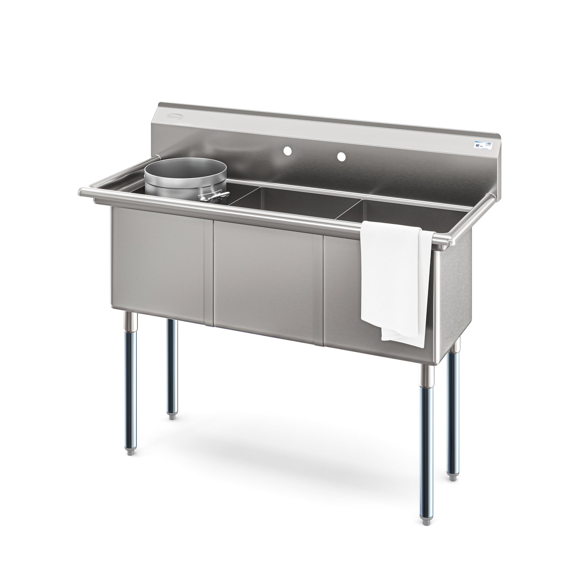 KOOLMORE 51 in. Three Compartment Commercial Sink, Bowl Size 15x15x14, 16 Gauge Stainless-Steel  - KM-SC151514-N316