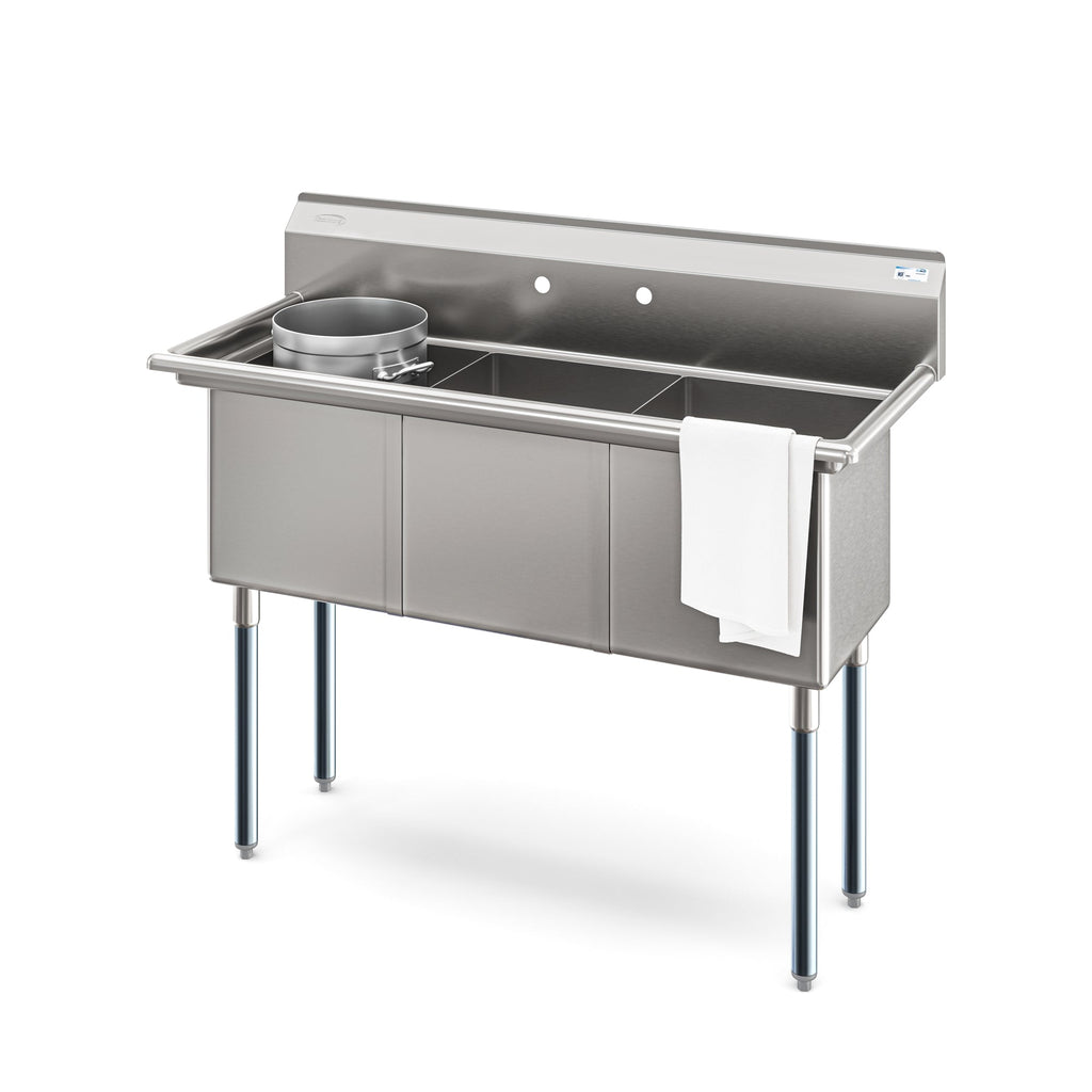 KOOLMORE KMSC181814N3 60 in. Three Compartment Commercial Sink Bowl Size 18x18x14 Stainless-Steel 18 Gauge  - KM-SC181814-N3