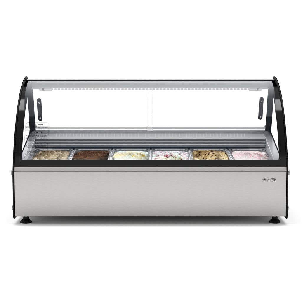 KOOLMORE 46 in. Countertop Gelato Display Case with 6 Pans and Built-in Glass Sneeze Guard in Stainless-Steel  - KMCGD6P