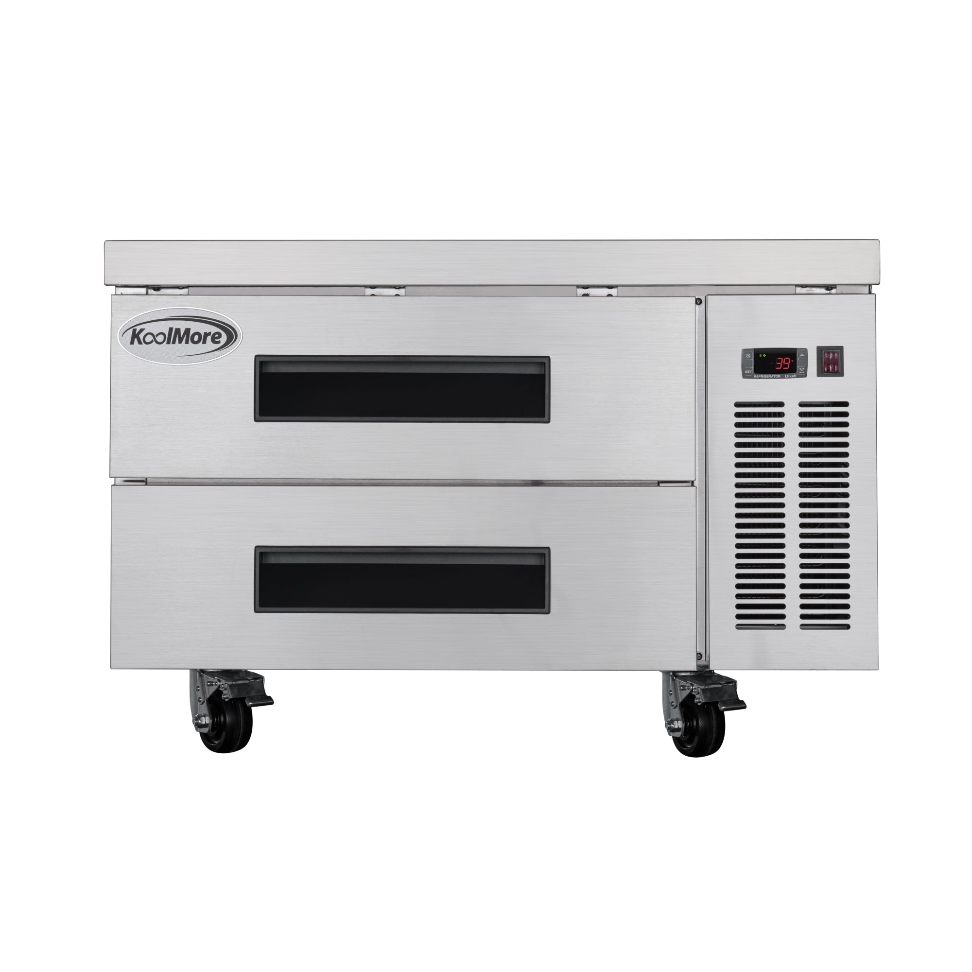 KOOLMORE 36 in. Commercial Chef Base Refrigerator Storage Cabinet for Cold Foods, Fresh Ingredients, and Condiments, Refrigerated Pull-Out Drawers, Rolling Caster Wheels, ETL Listed  - KMBR362D