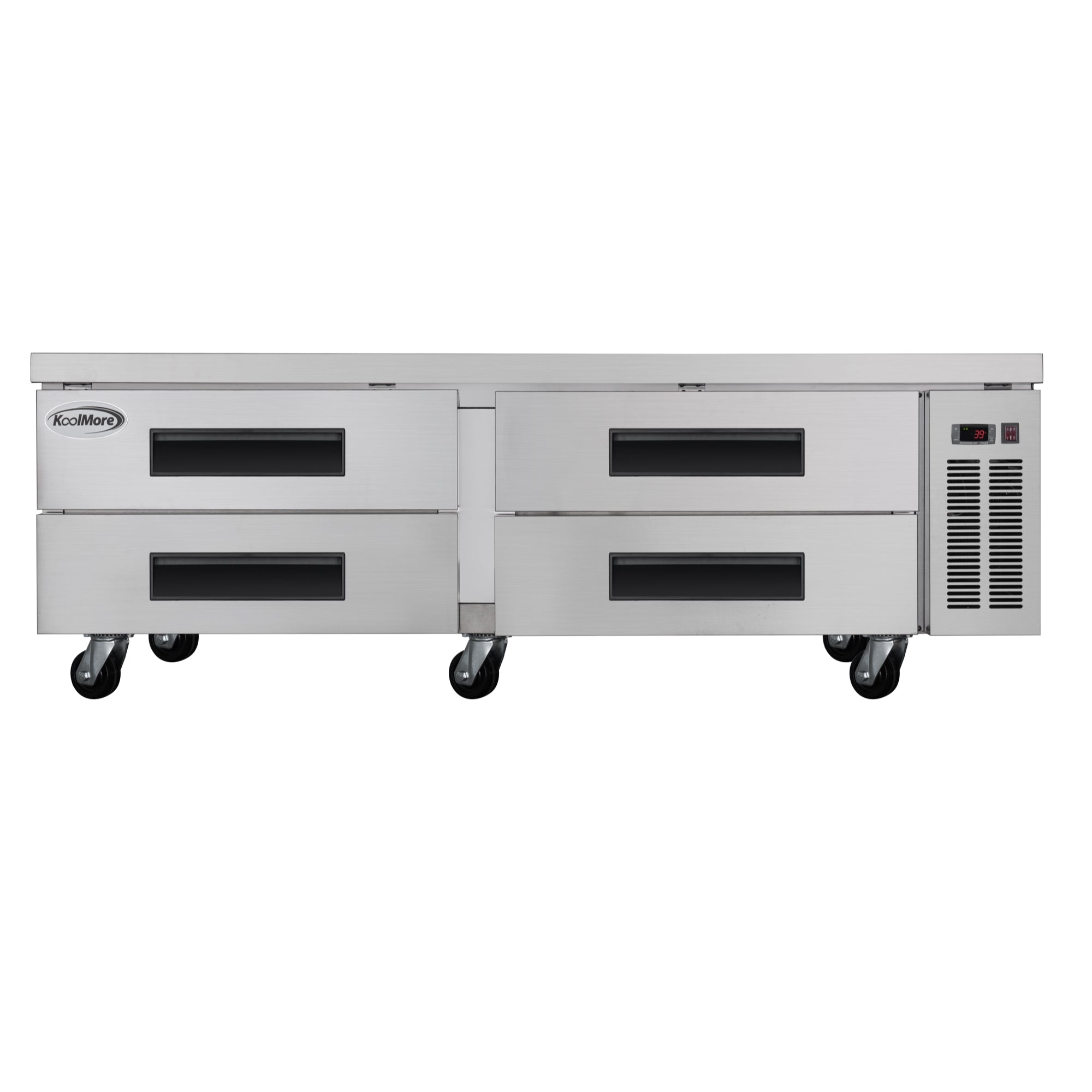 KOOLMORE 72 in. Commercial Chef Base Refrigerator Storage Cabinet for Cold Foods, Fresh Ingredients, and Condiments, Refrigerated Pull-Out Drawers, Rolling Caster Wheels, ETL Listed - KMBR724D