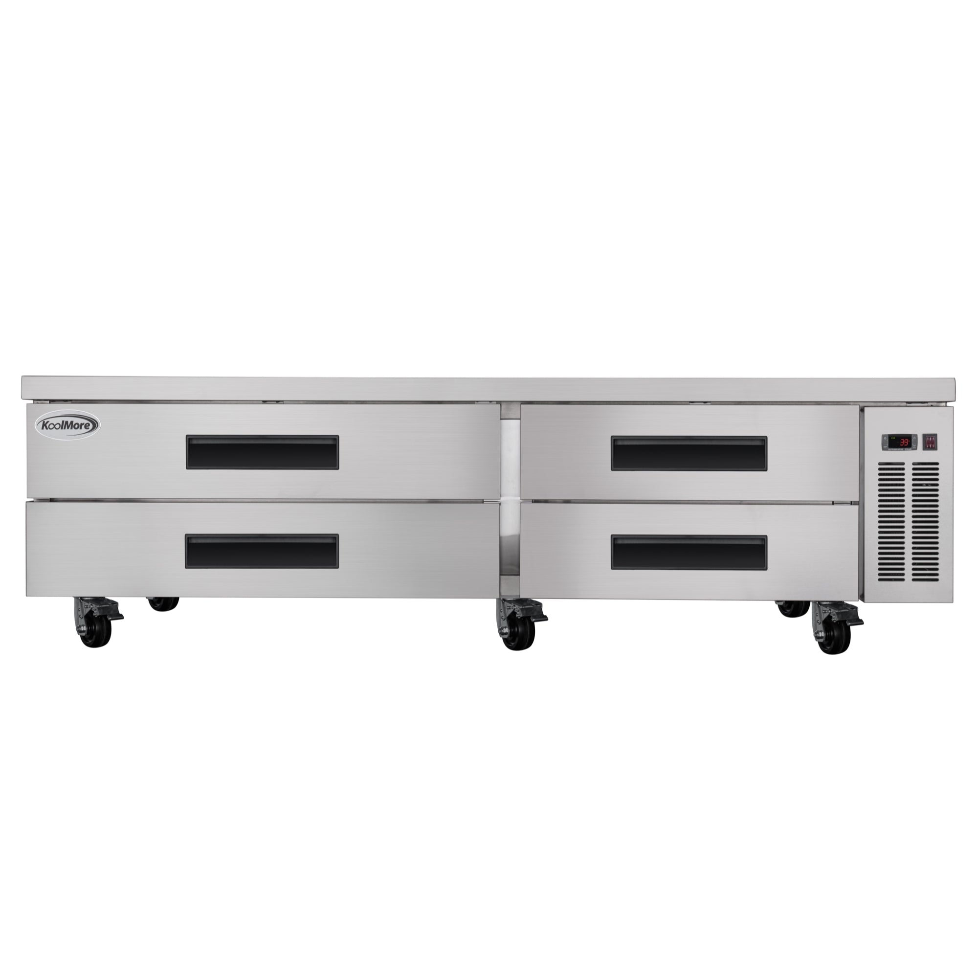 KOOLMORE 84 in. Commercial Chef Base Refrigerator Storage Cabinet for Cold Foods, Fresh Ingredients, and Condiments, Refrigerated Pull-Out Drawers, Rolling Caster Wheels, ETL Listed  - KMBR844D