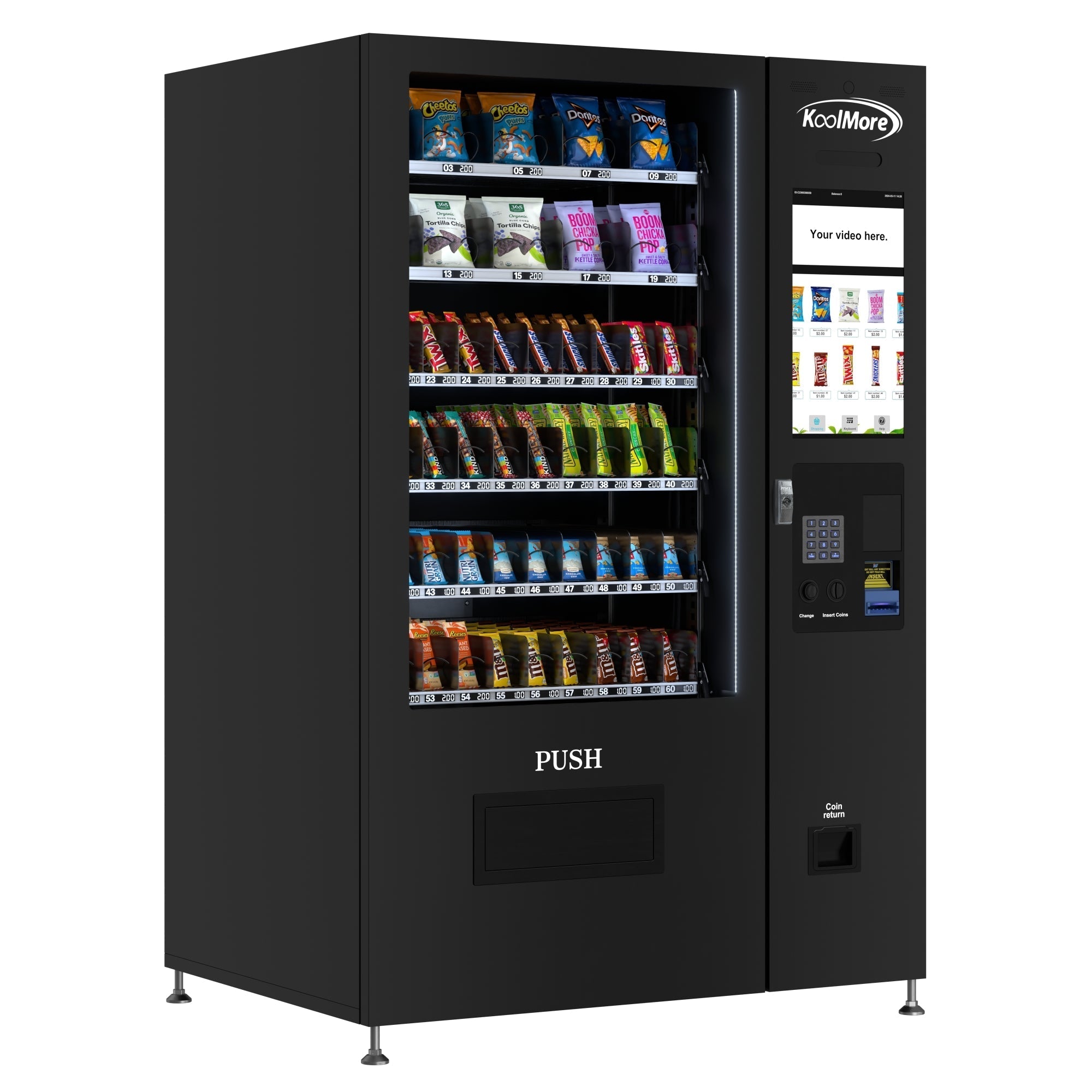 KOOLMORE KMVMNT50BC 50 in. 60-Slot Snack Vending Machine with 22-inch Touch Screen, Bill and Coin Acceptor in Black, Non-Refrigerated  - KM-VMNT-50-BC